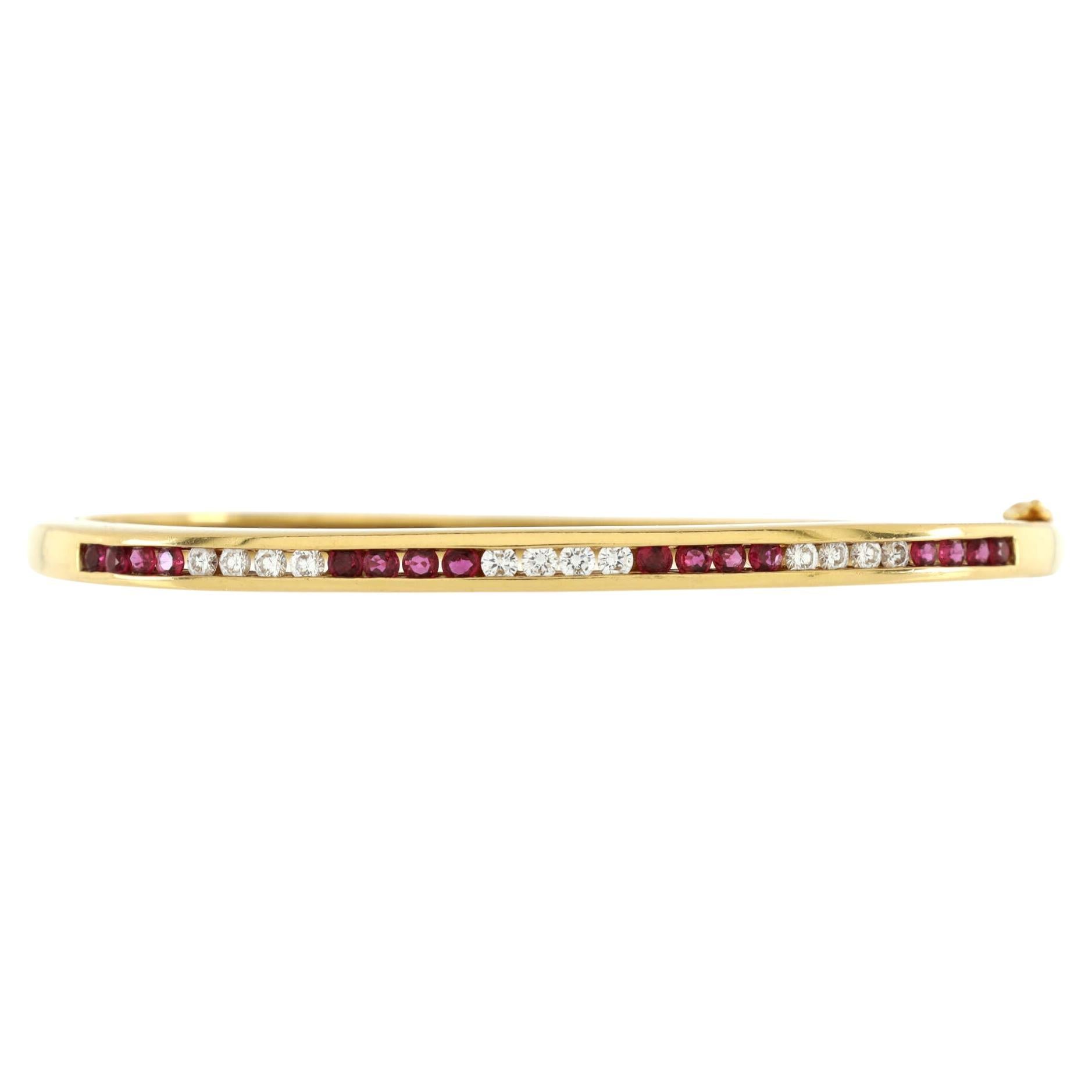Tiffany & Co. Hinged Bangle Bracelet 18k Yellow Gold with Rubies and Diamond