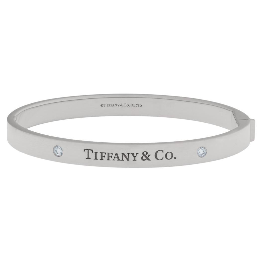 Tiffany & Co. Hinged Bangle Bracelet in 18k White Gold with 2 Diamonds