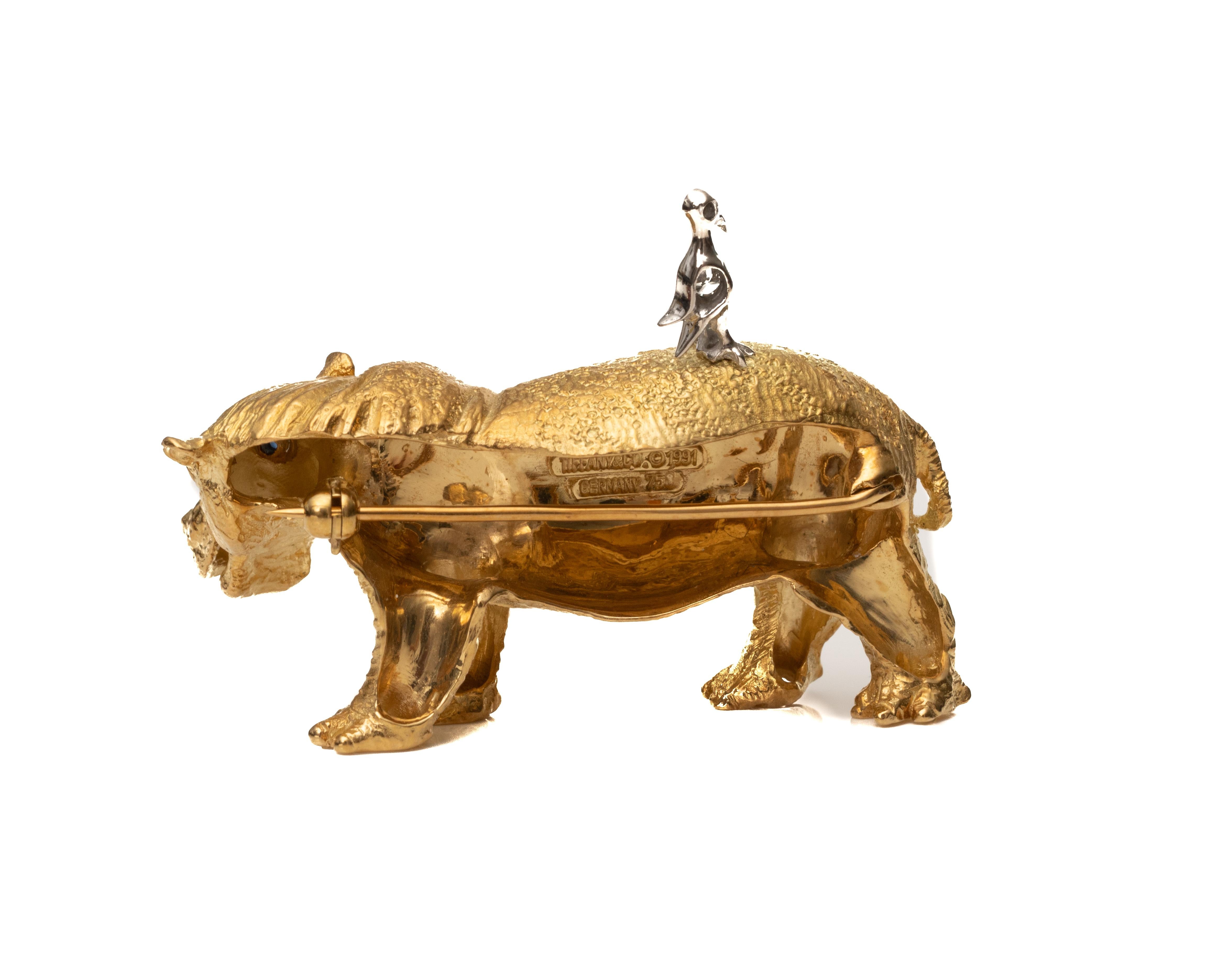 Round Cut Tiffany & Co. Hippopotamus Brooch, 18 Karat Gold