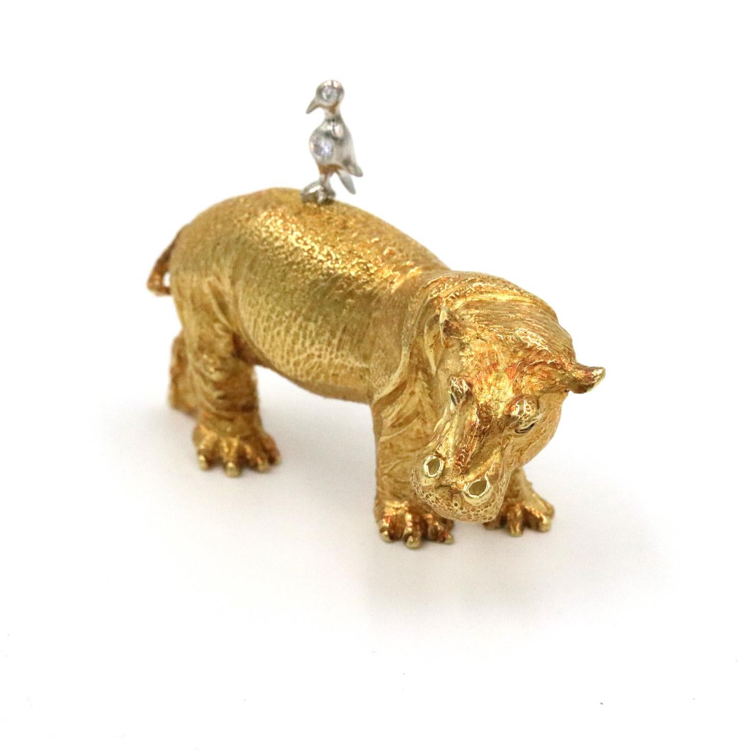 Tiffany & Co. Hippopotamus Brooch In 18K Yellow Gold.