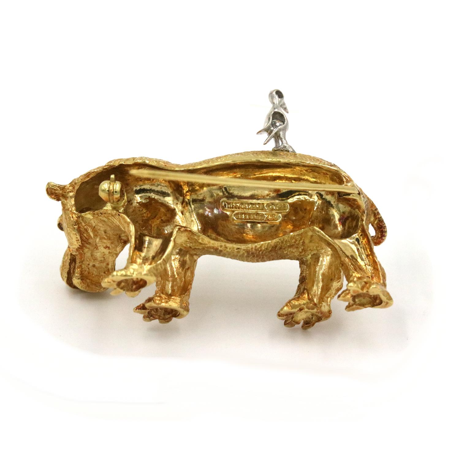 Tiffany & Co. Hippopotamus Brooch in 18K Yellow Gold In Good Condition In Naples, FL