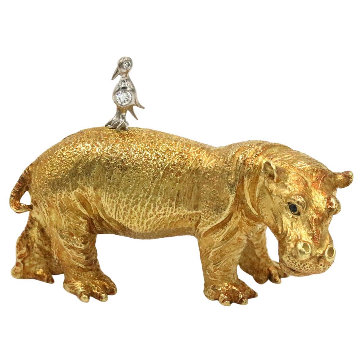 Tiffany & Co. Hippopotamus Brooch in 18K Yellow Gold