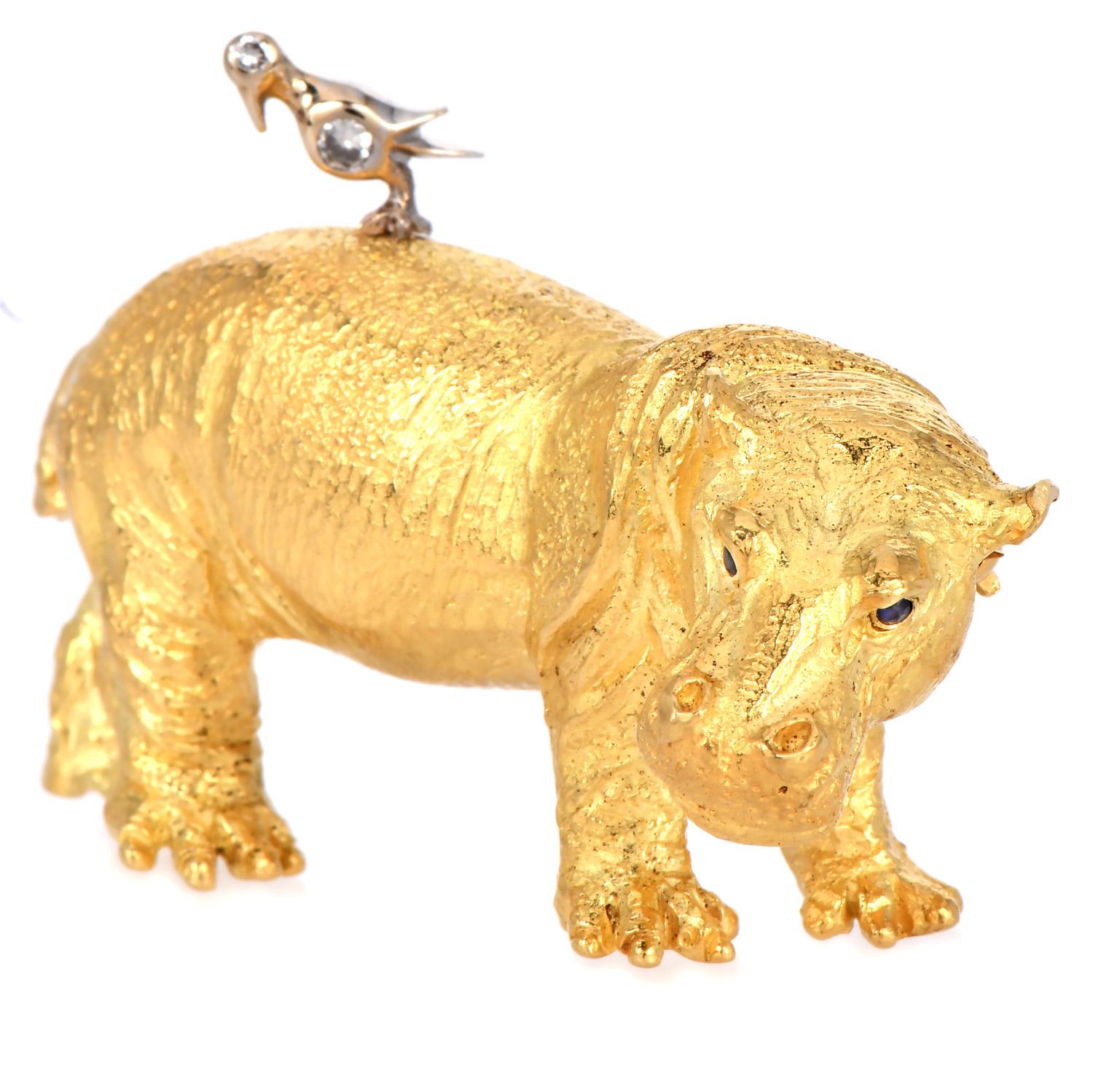 Women's or Men's Tiffany  Co. Hippopotamus Diamond Bird 18k Gold Brooch Pin For Sale