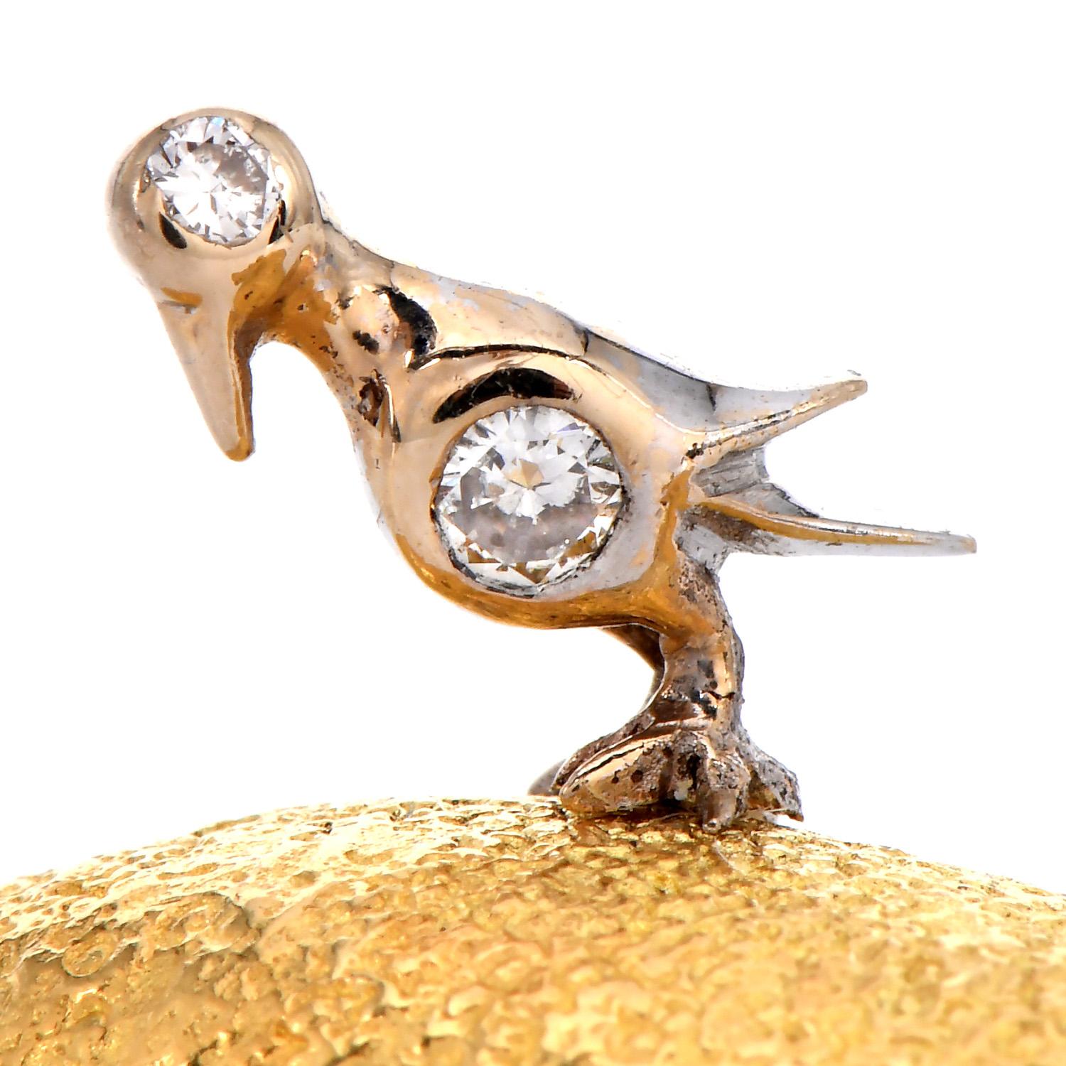 Tiffany  Co. Hippopotamus Diamond Bird 18k Gold Brooch Pin For Sale 1
