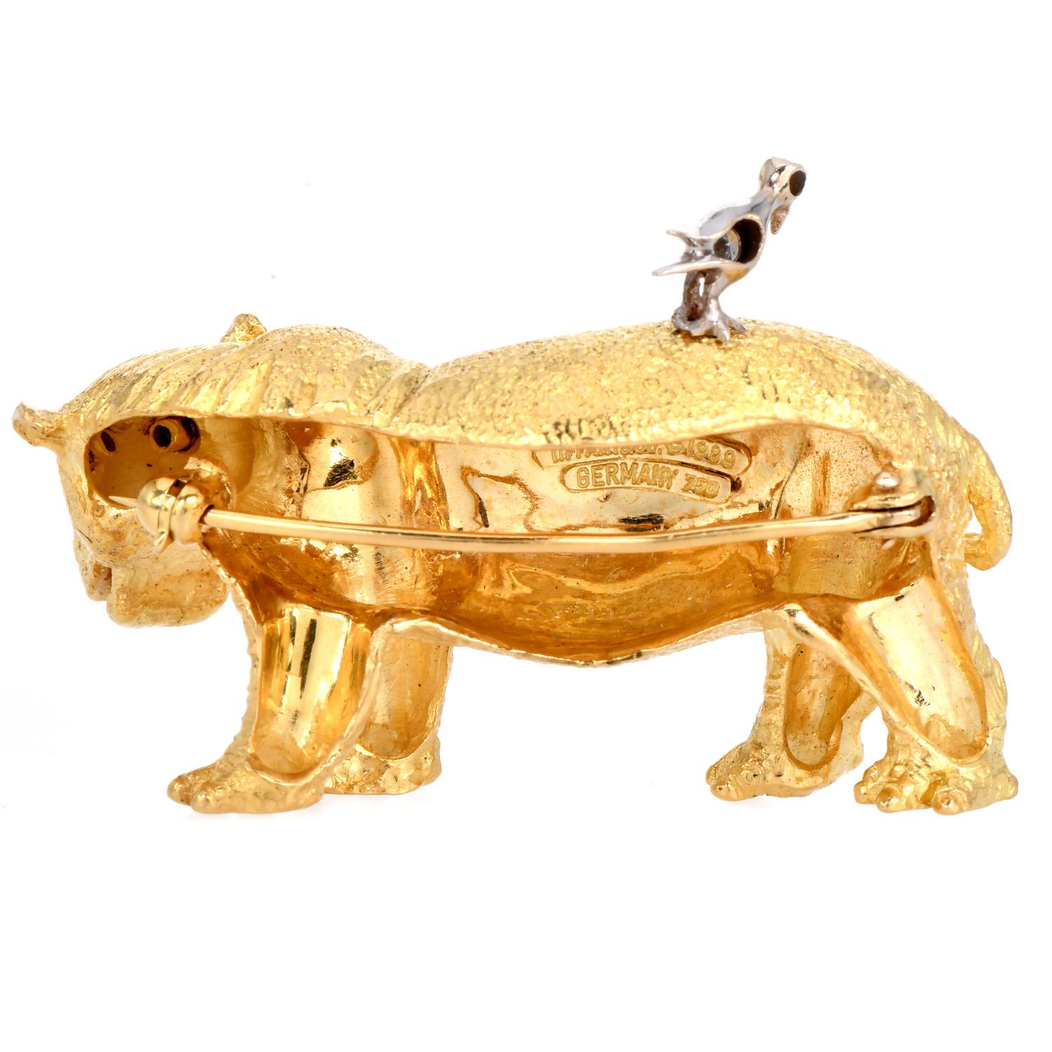 Tiffany  Co. Hippopotamus Diamond Bird 18k Gold Brooch Pin For Sale 2