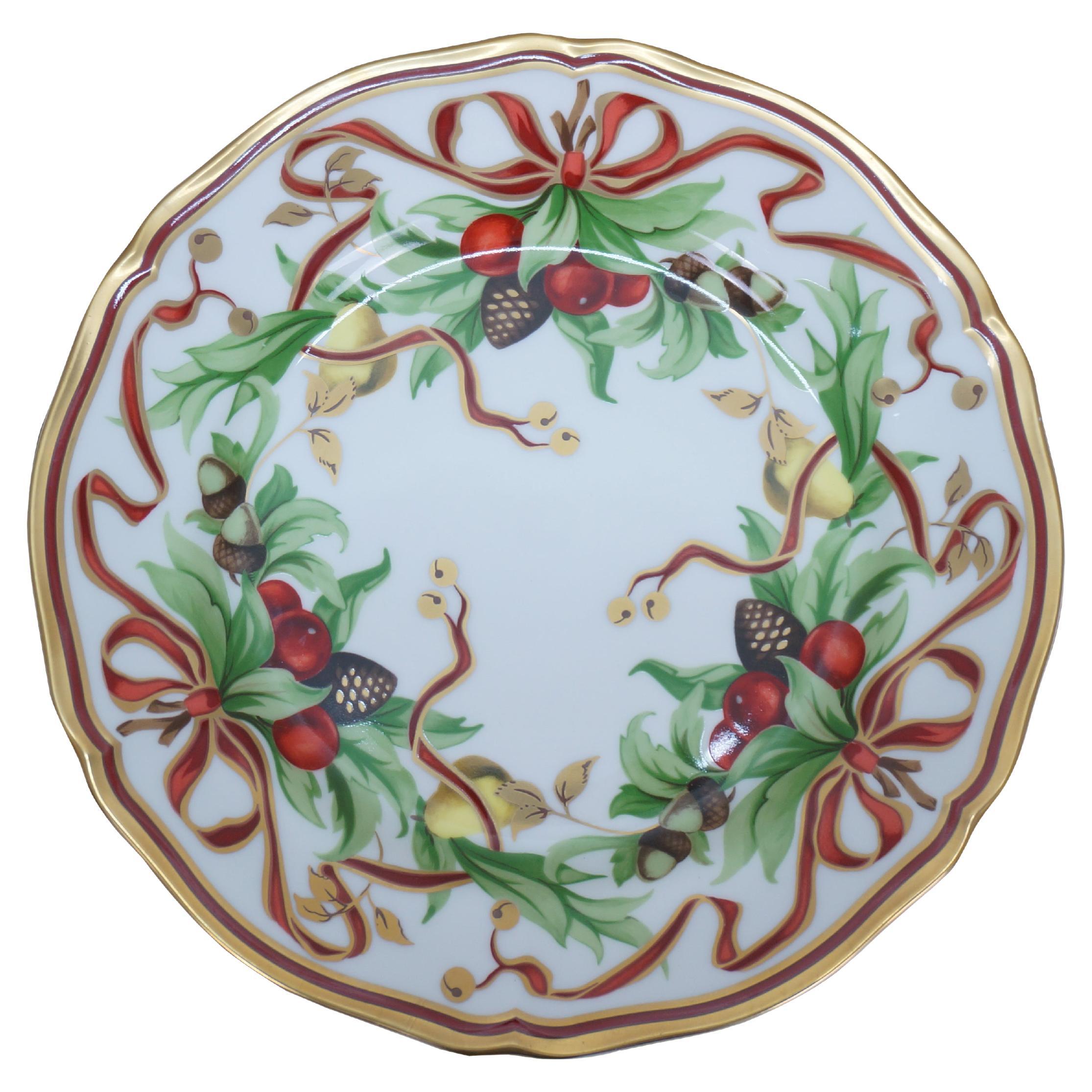 Tiffany & Co Holiday Bread Butter Salad Christmas Garland Ribbon Plate 8" For Sale