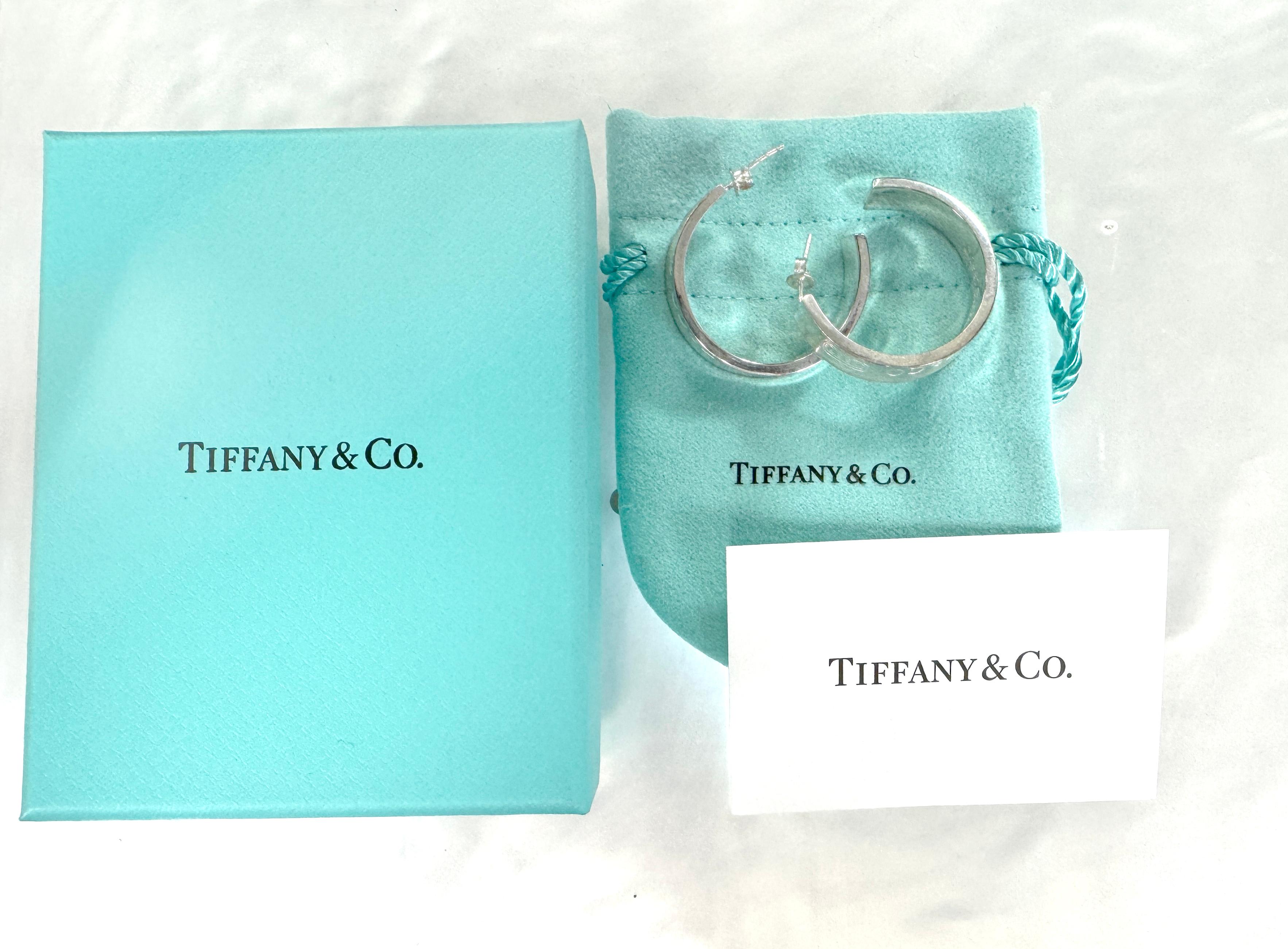 Tiffany & Co. Hoop Earrings T & Co. 1837  Sterling Silver Box and Pouch For Sale 3