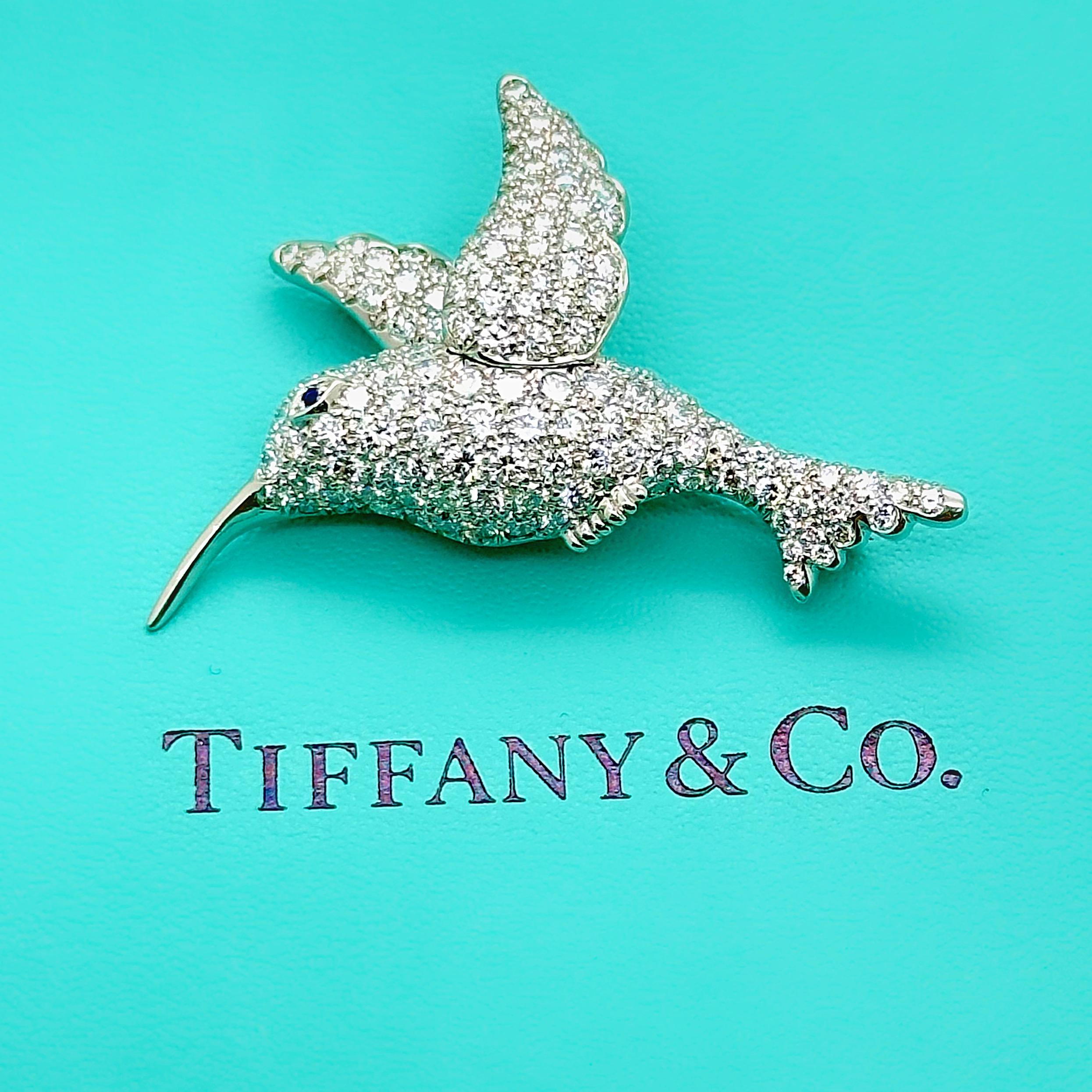 Tiffany & Co. Hummingbird Diamond Brooch Pin in Platinum For Sale 4
