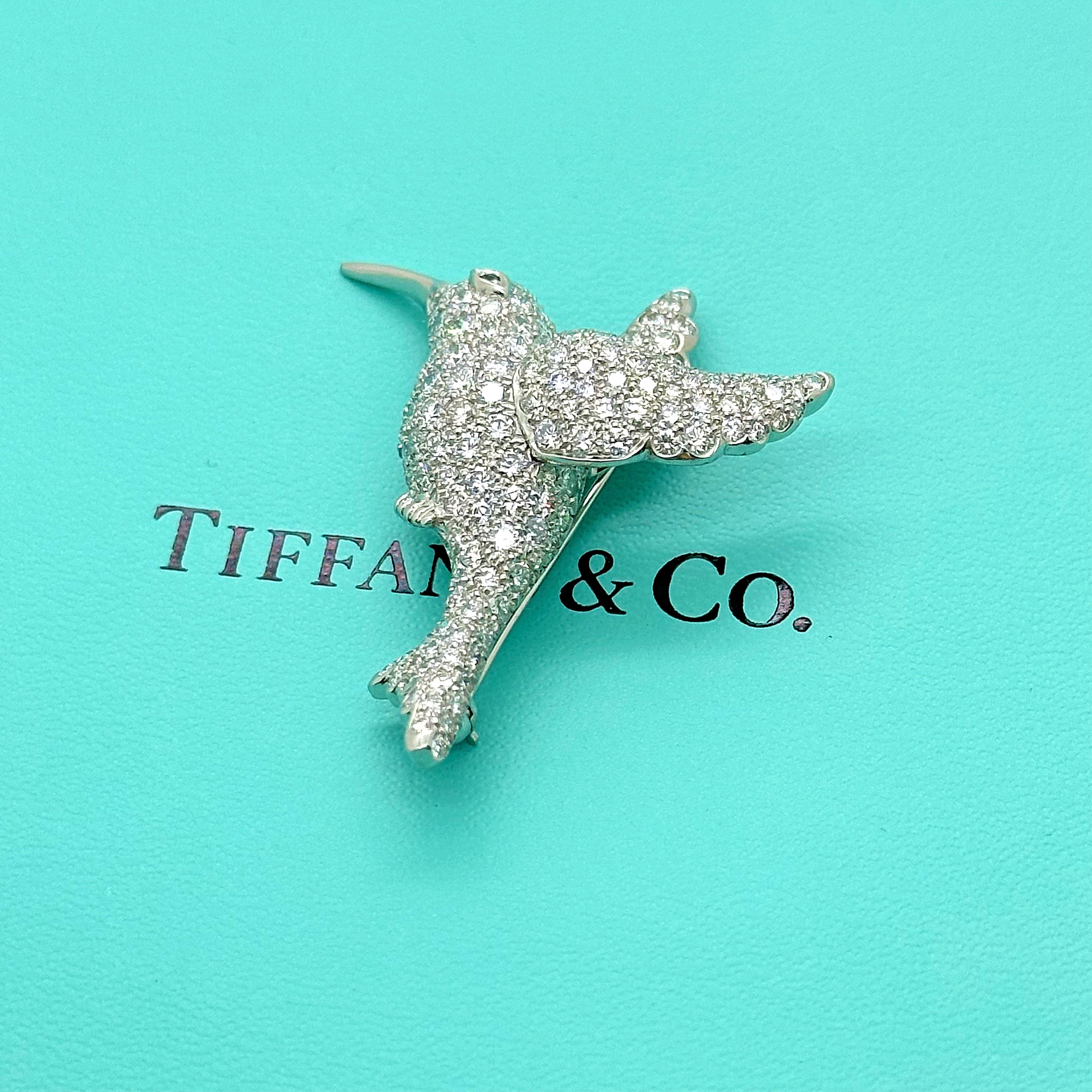 Tiffany & Co. Hummingbird Diamond Brooch Pin in Platinum For Sale 5