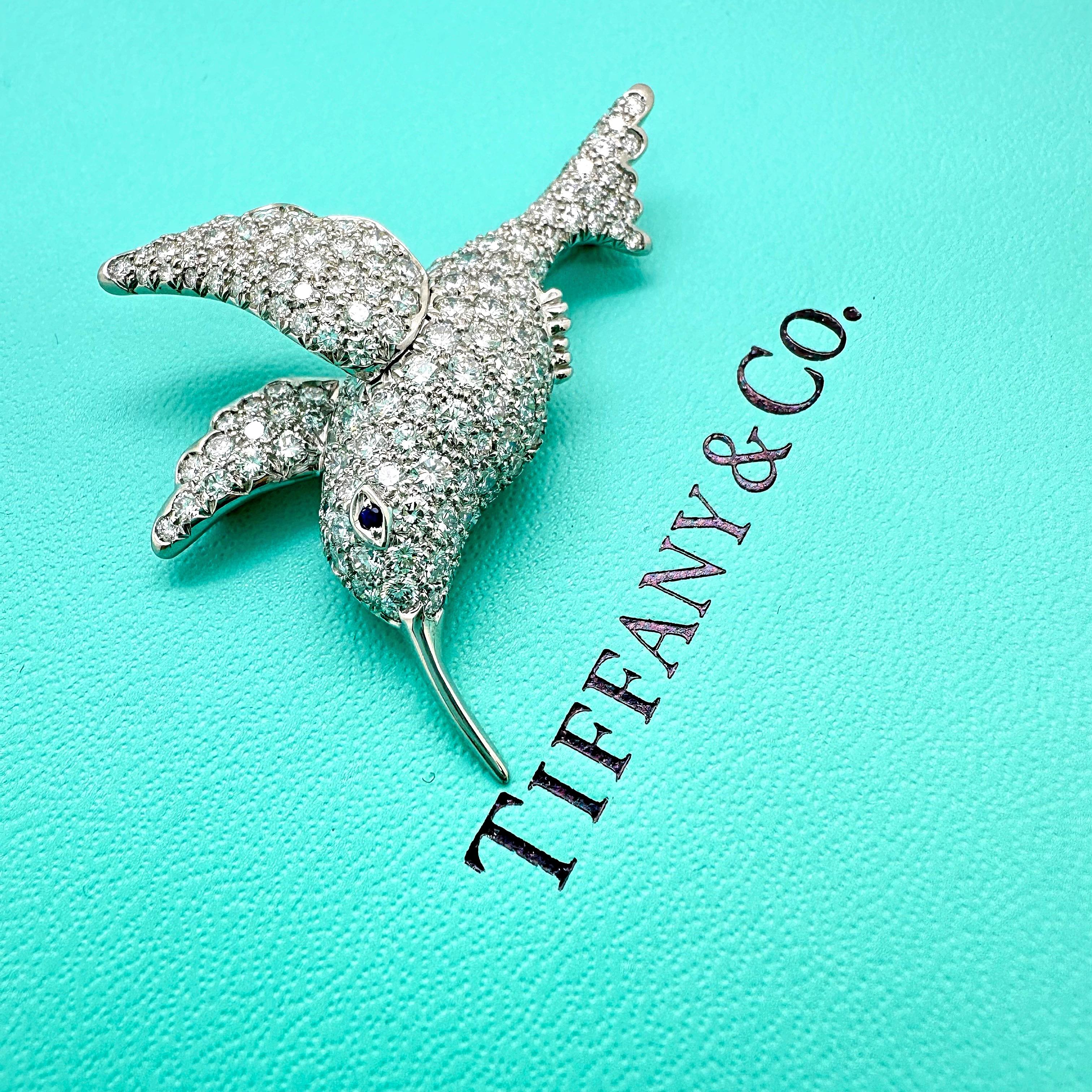Tiffany & Co. Hummingbird Diamond Brooch Pin in Platinum For Sale 8