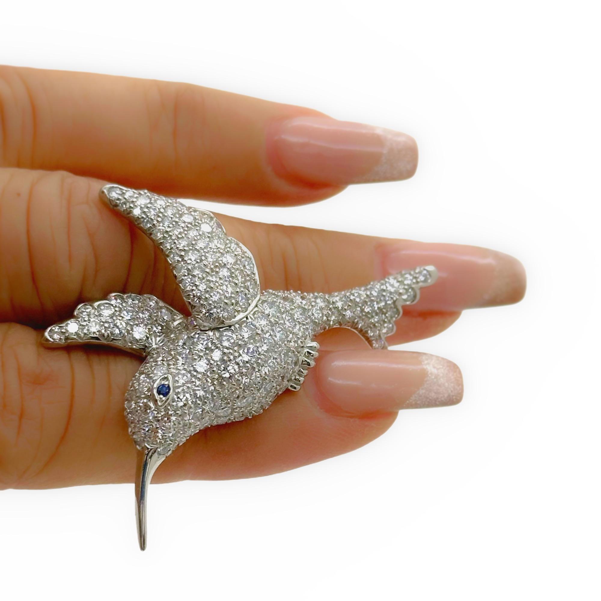 Tiffany & Co. Hummingbird Diamond Brooch Pin in Platinum In Excellent Condition For Sale In San Diego, CA