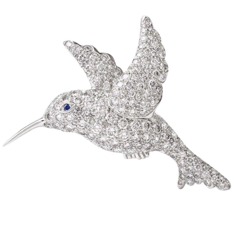 Women's or Men's Tiffany & Co. Hummingbird Diamond Brooch Pin in Platinum For Sale