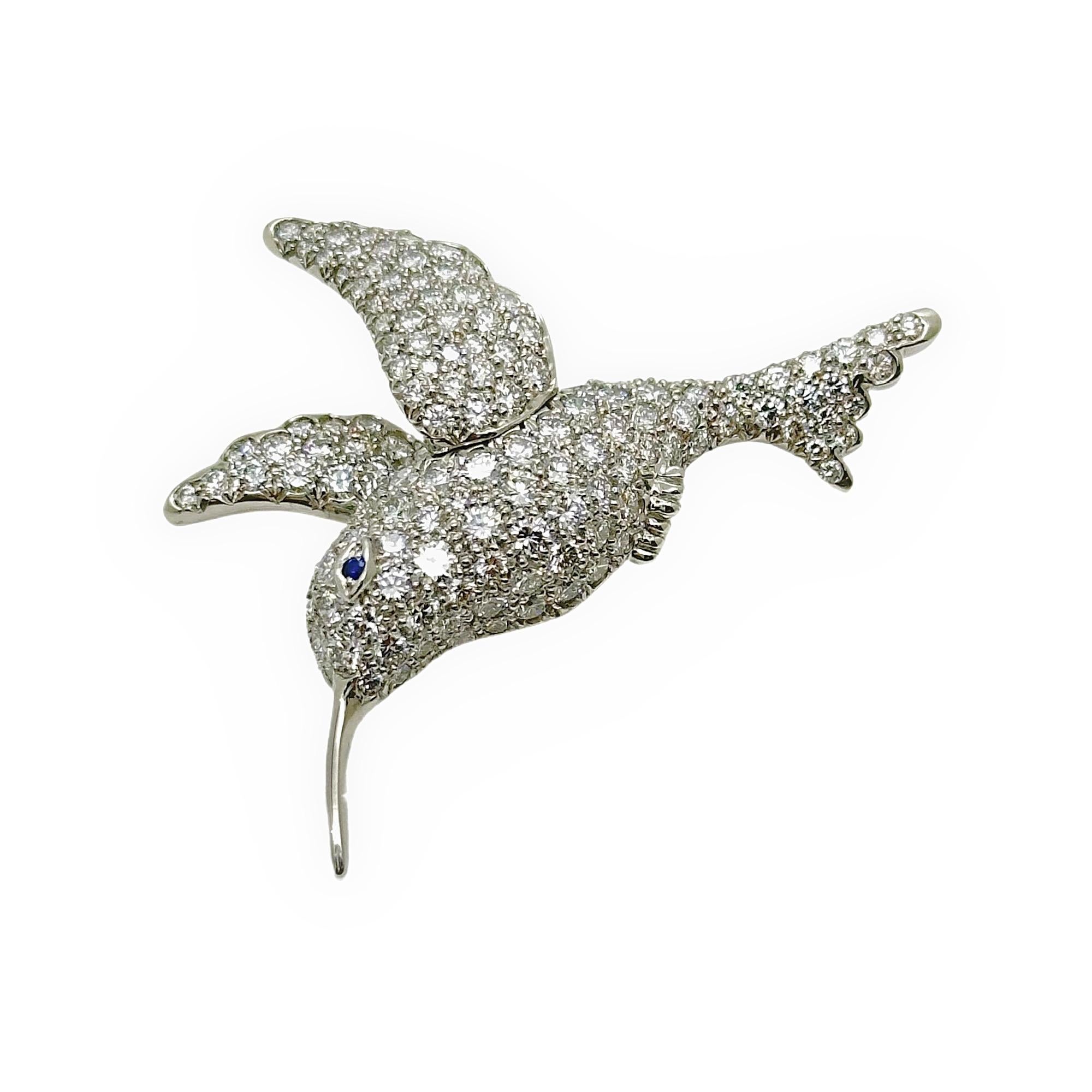 Tiffany & Co. Hummingbird Diamond Brooch Pin in Platinum For Sale 2