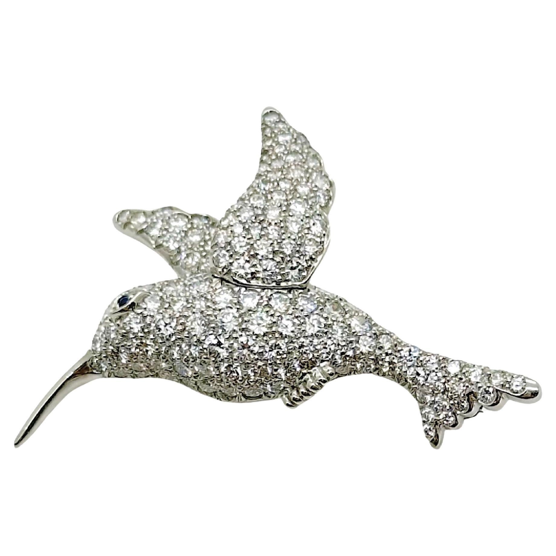 Tiffany & Co. Hummingbird Diamond Brooch Pin in Platinum For Sale