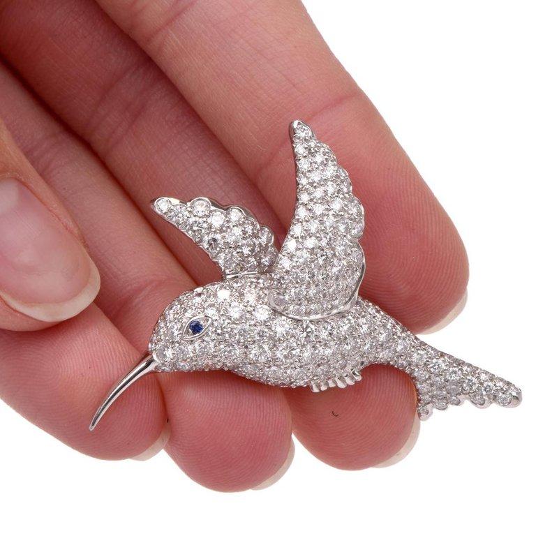 Tiffany & Co. Hummingbird Pavé Diamond Platinum Brooch Pin In Excellent Condition In Miami, FL
