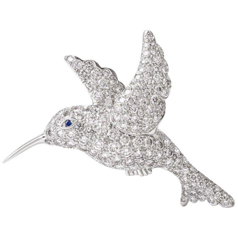 Tiffany & Co. Hummingbird Pavé Diamond Platinum Brooch Pin