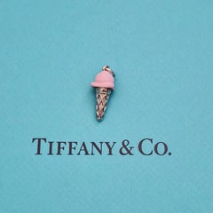 Tiffany & Co. Ice Cream Cone Charm Pendant Sterling Silver Pink Enamel