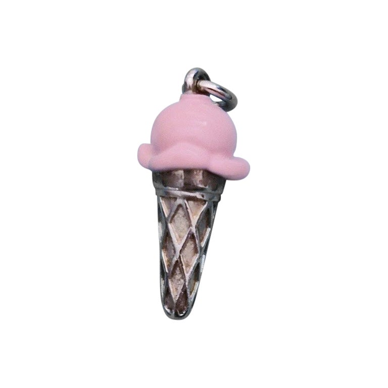 Tiffany & Co. Ice Cream Cone Charm Pendant Sterling Silver Pink Enamel For Sale