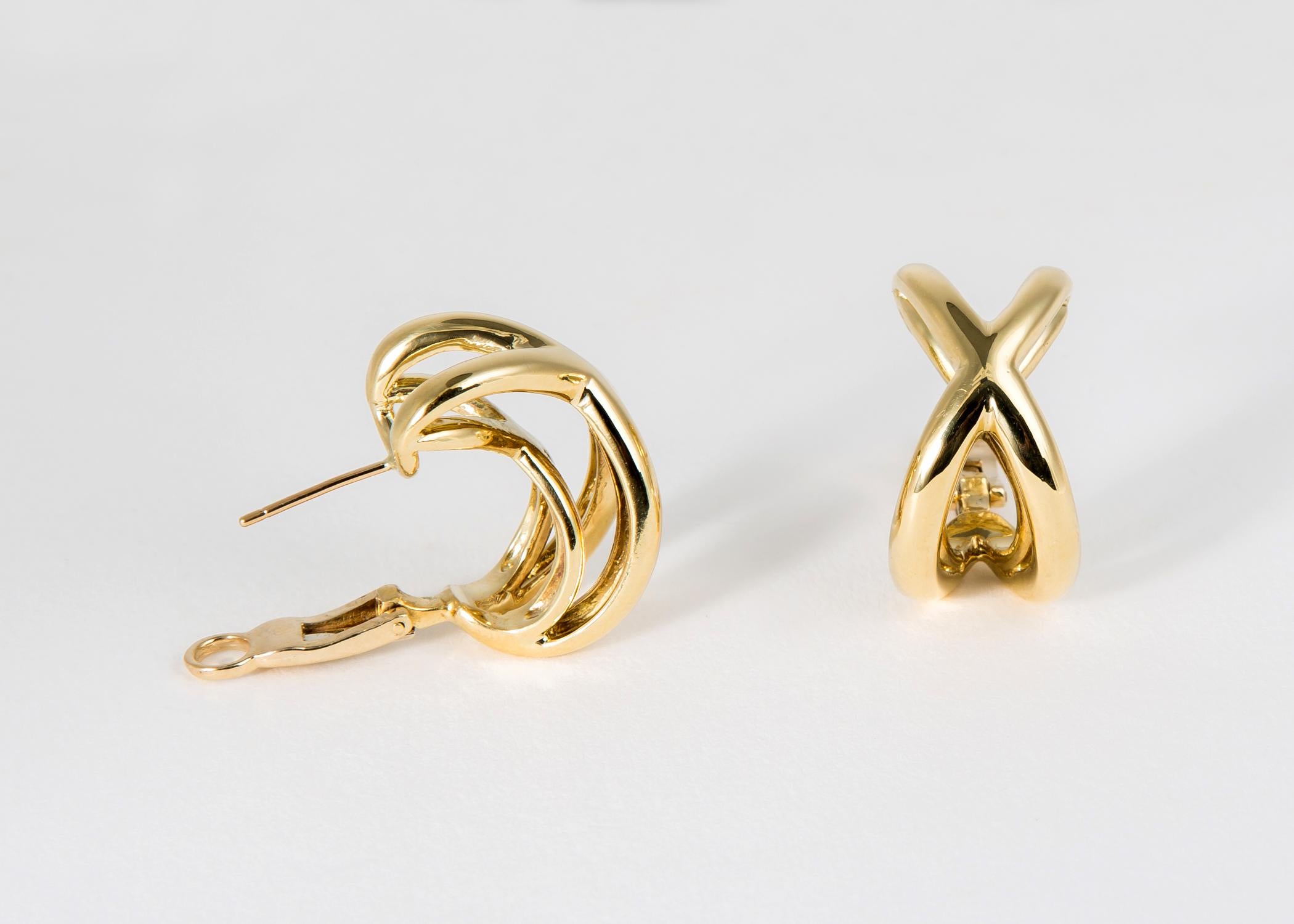 Contemporary Tiffany & Co. Iconic Crisscross Gold Earrings