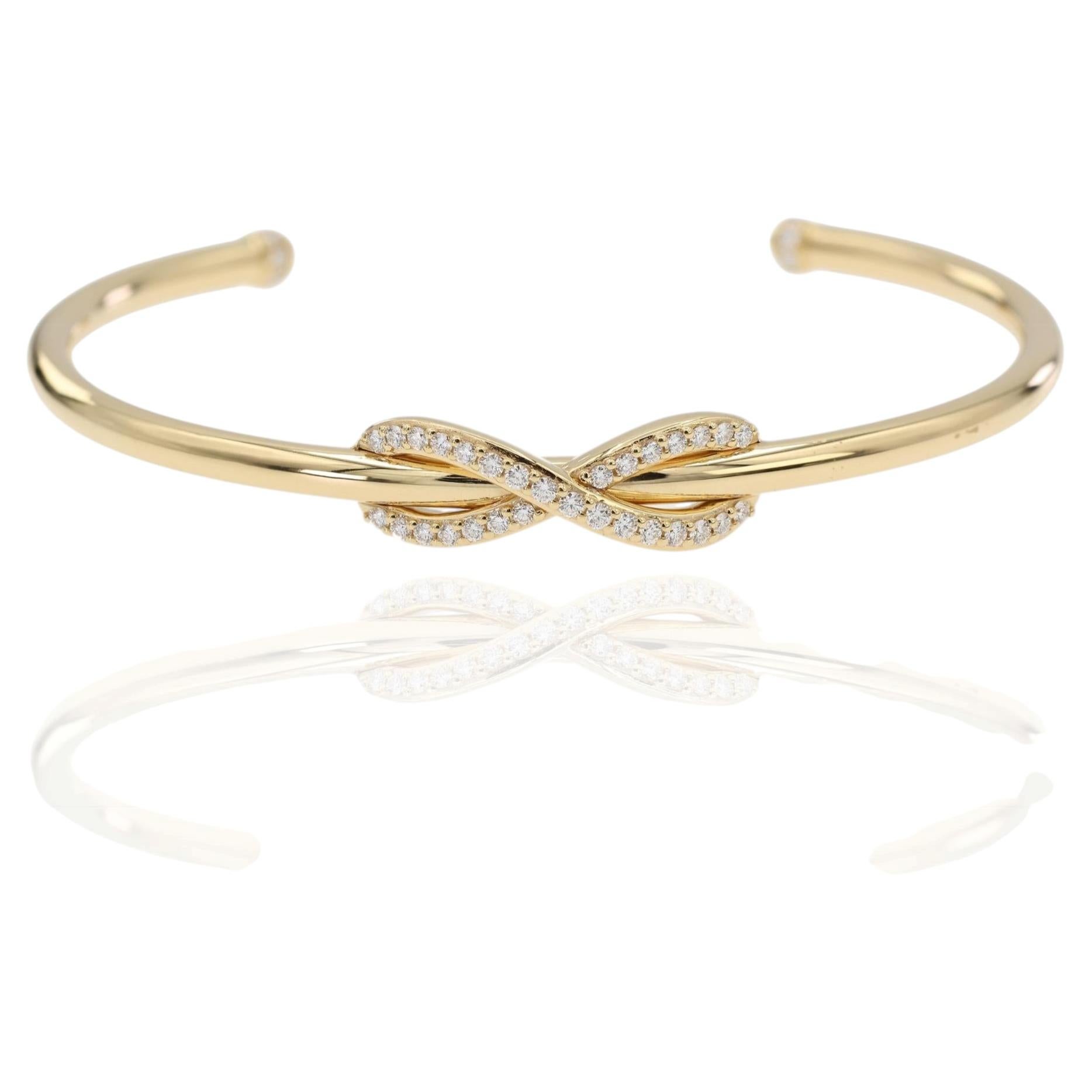 Tiffany & Co. Infinity Cuff 18K 750 Yellow Gold Natural Diamond Bangle Bracelet