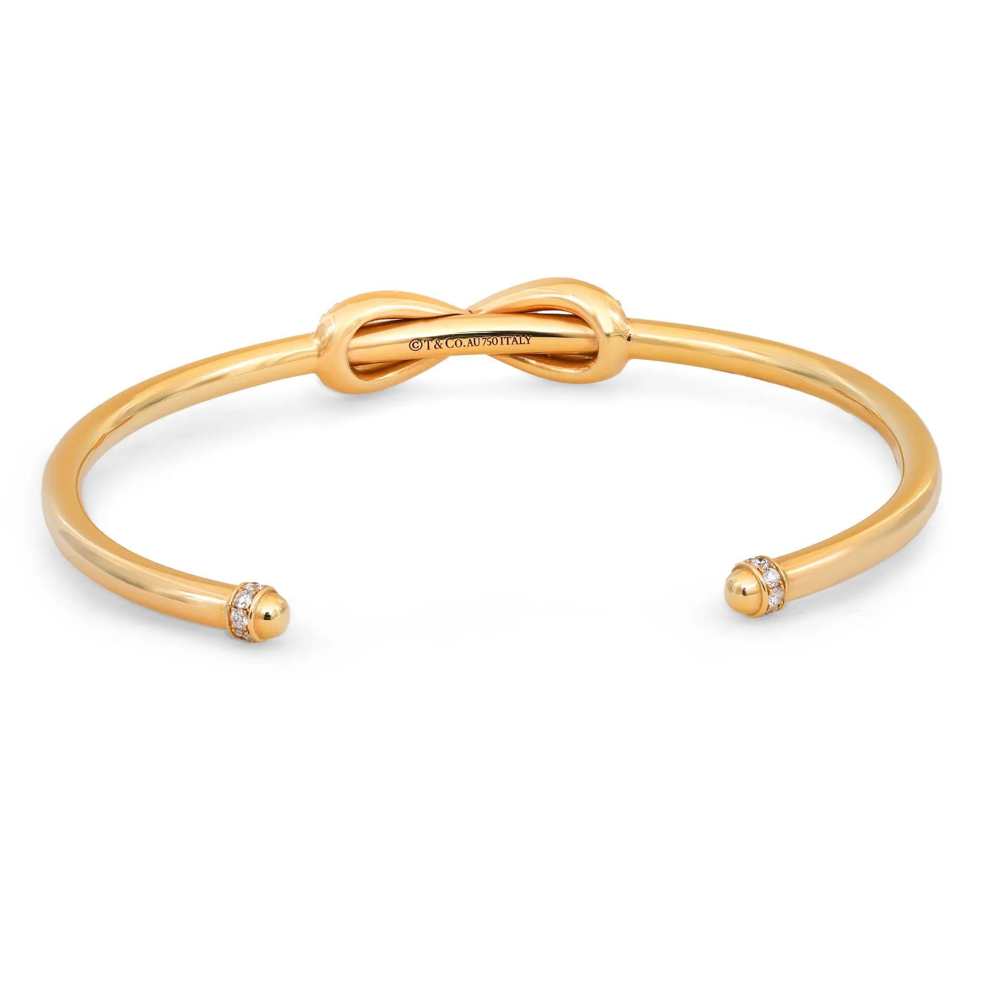 Round Cut Tiffany & Co. Infinity Diamond Cuff Bracelet 18K Yellow Gold Size Medium For Sale