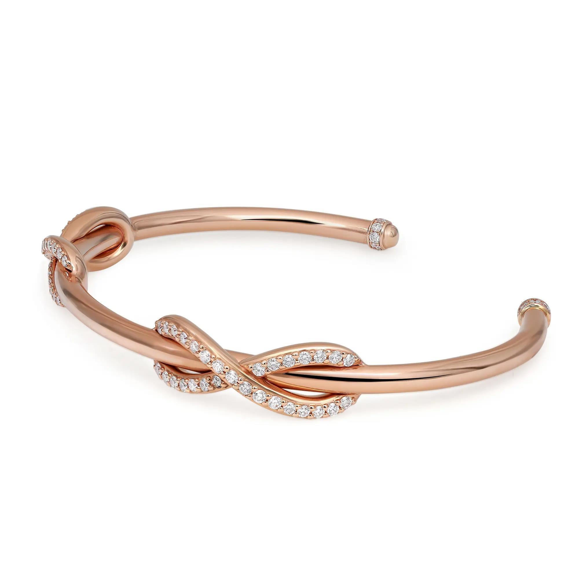 Moderne Tiffany & Co. Bracelet manchette Infinity à double diamant en or rose 18 carats 0,65 carat poids total en vente