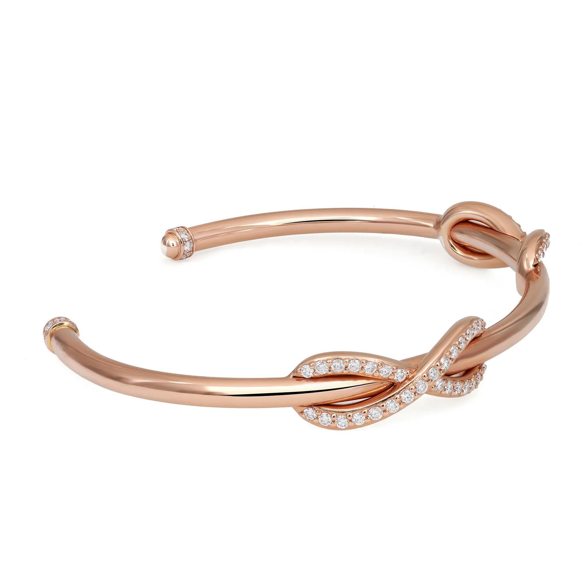 Taille ronde Tiffany & Co. Bracelet manchette Infinity à double diamant en or rose 18 carats 0,65 carat poids total en vente