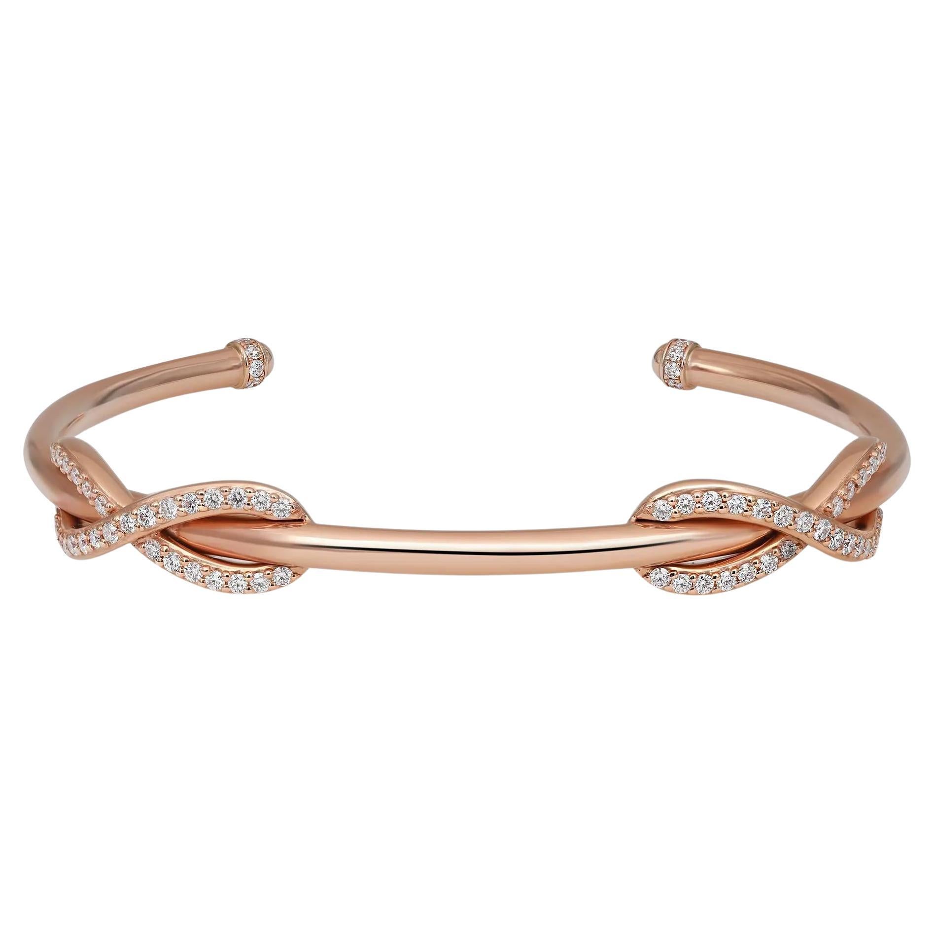 Tiffany & Co. Infinity Double Diamond Cuff Bracelet 18k Rose Gold 0.65cttw For Sale