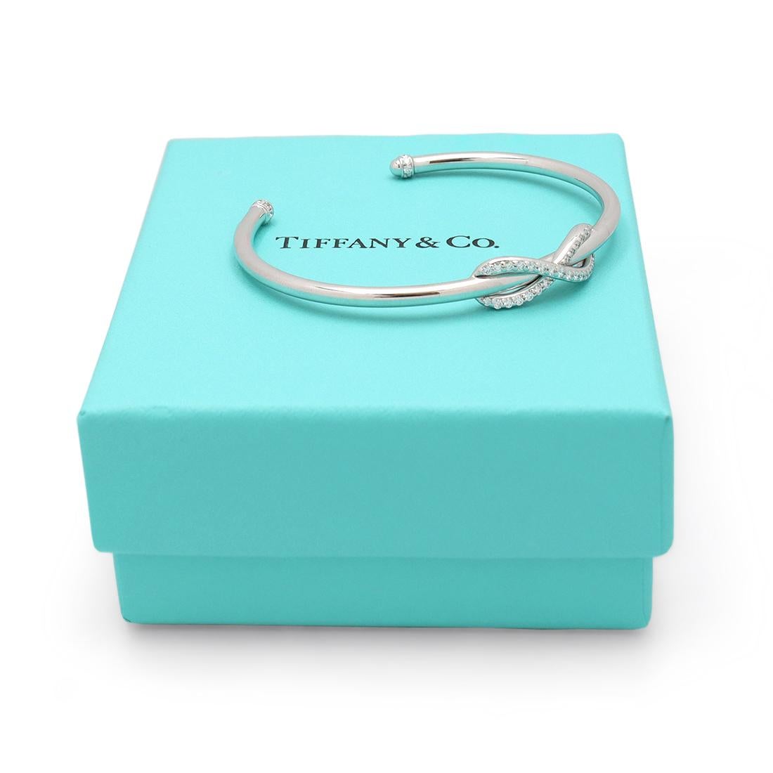 Brilliant Cut Tiffany & Co. 'Infinity' White Gold and Diamond Cuff Bracelet