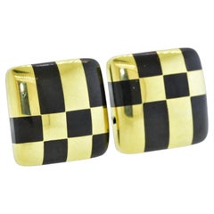 Tiffany & Co. Inlaid Black Jade and 18K Yellow Gold Geometric Earrings