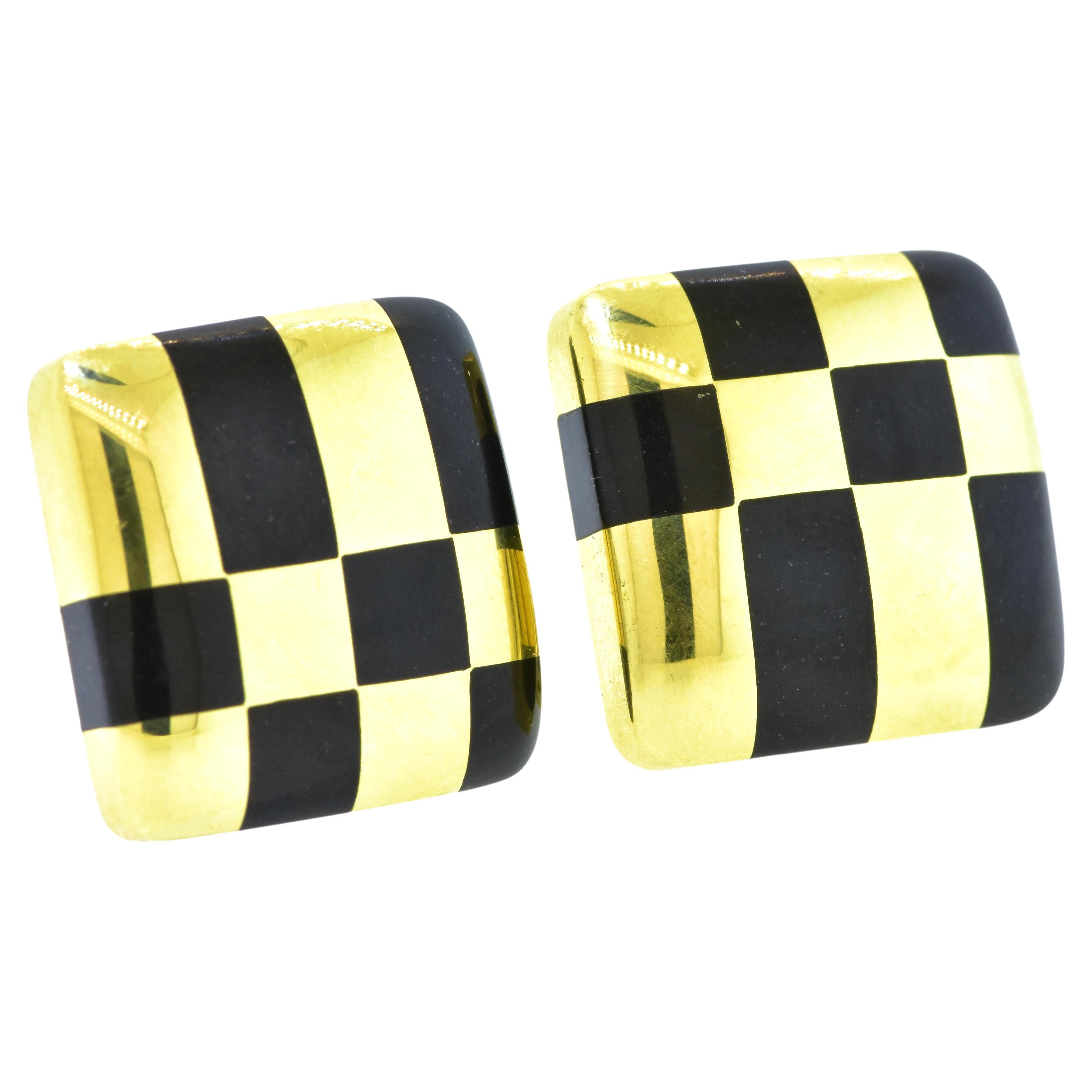 Contemporary Tiffany & Co. Inlaid Black Jade and 18K Yellow Gold Geometric Earrings