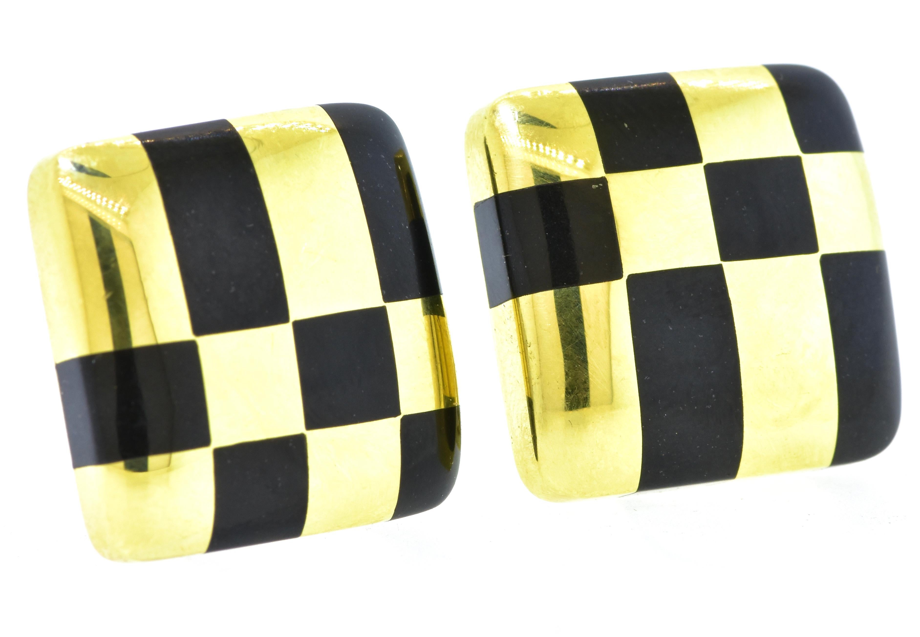 Contemporary Tiffany & Co. Inlaid Black Jade and 18K Yellow Gold Geometric Earrings
