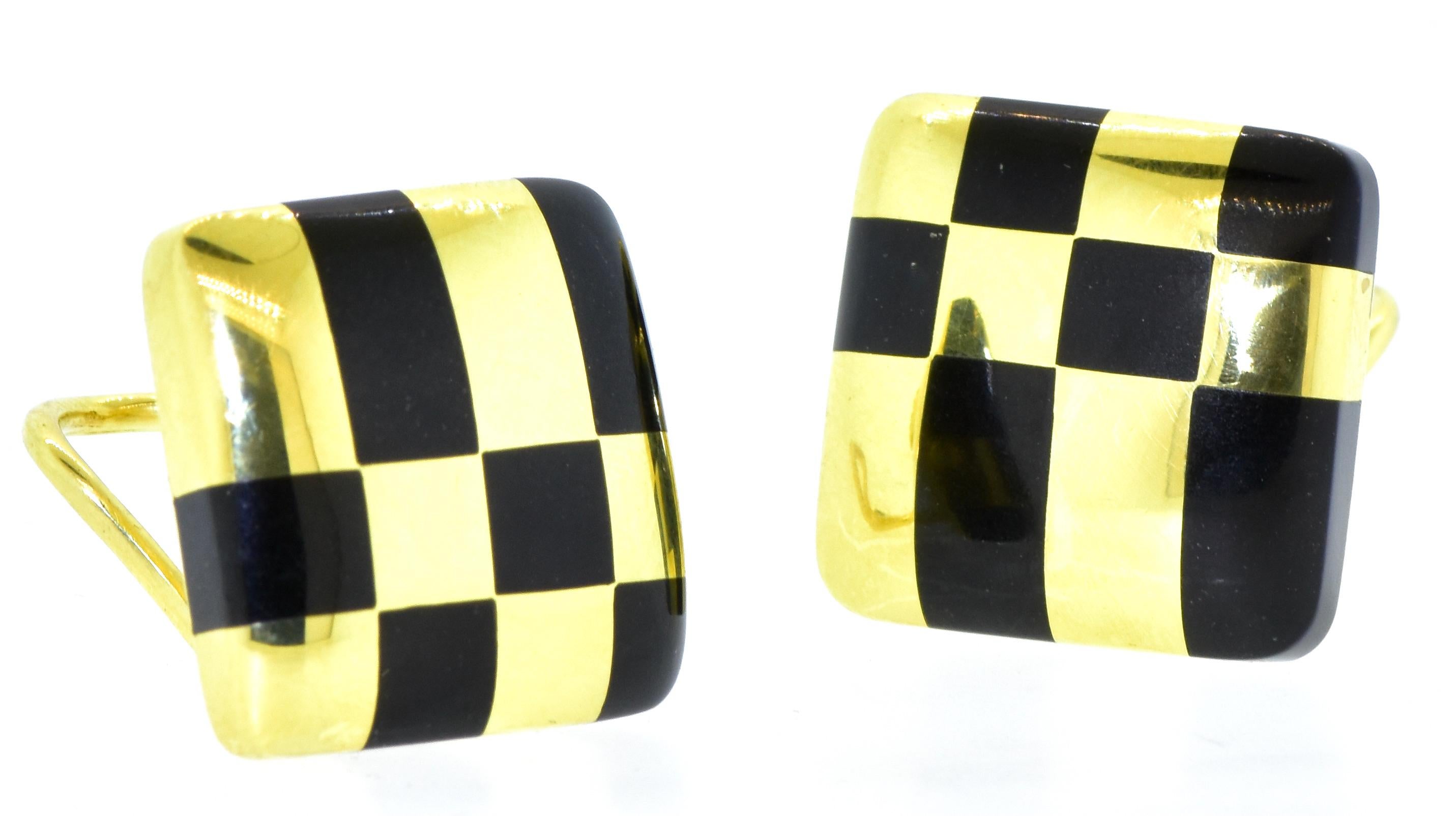 Tiffany & Co. Inlaid Black Jade and 18K Yellow Gold Geometric Earrings In Excellent Condition In Aspen, CO