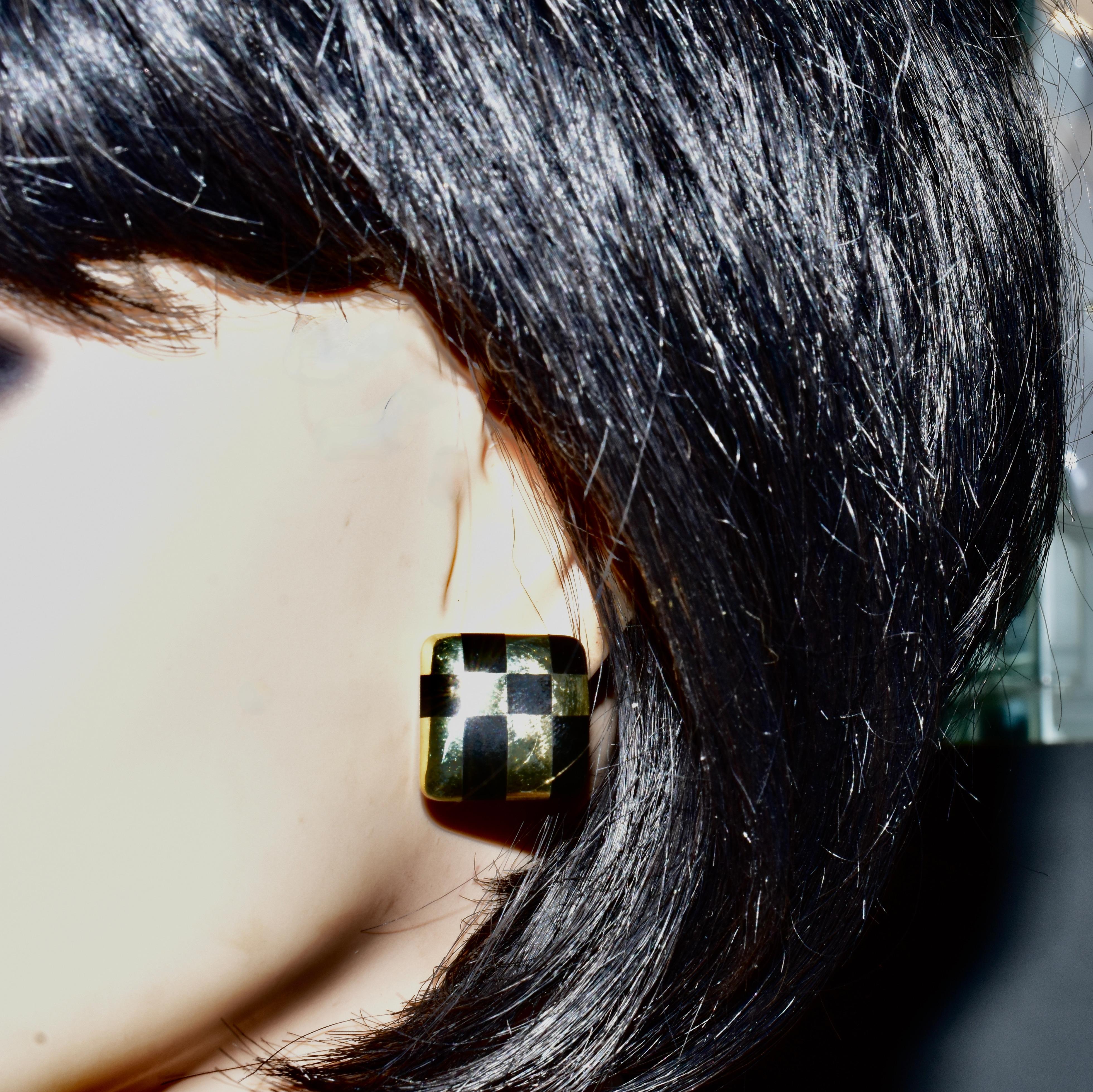 Tiffany & Co. Inlaid Black Jade and 18K Yellow Gold Geometric Earrings 1