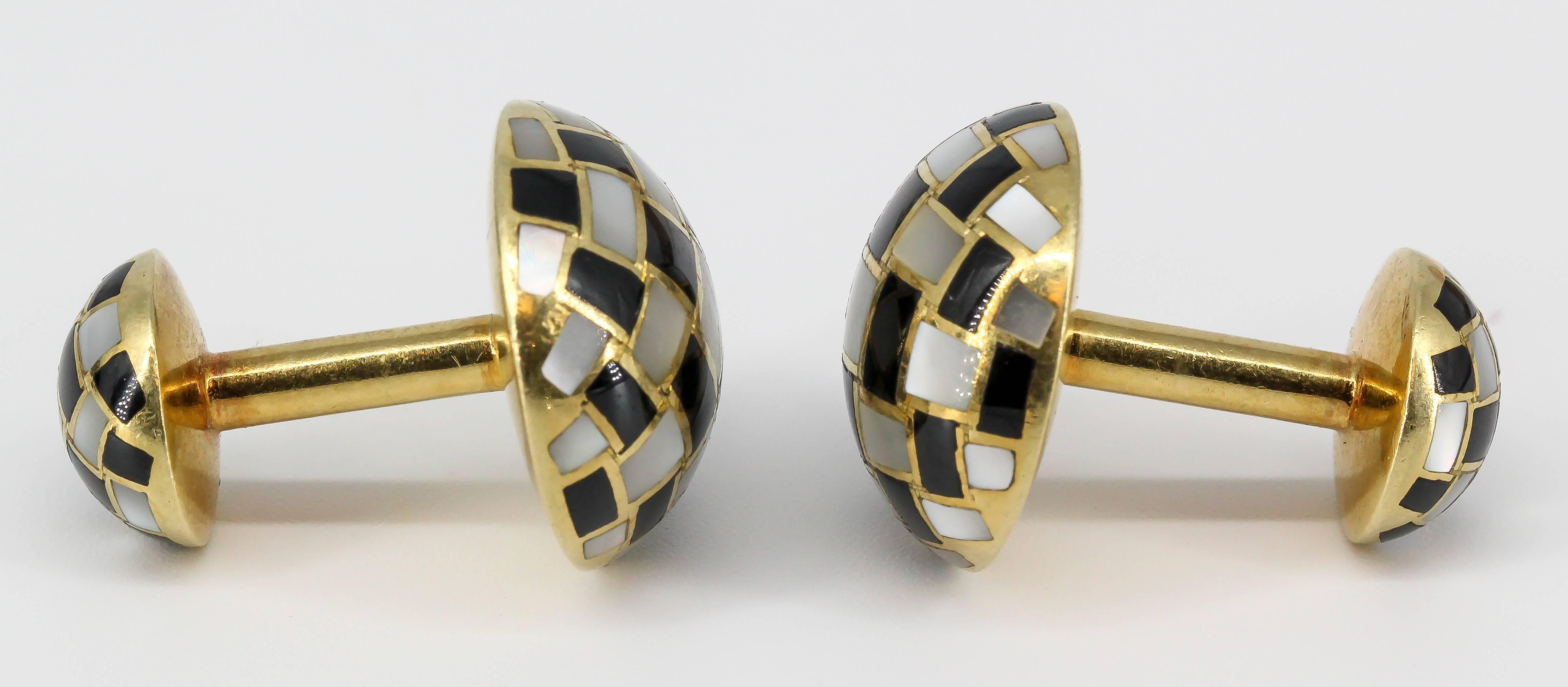 Tiffany & Co. Inlaid Black Jade, Mother-of-Pearl and Gold Cufflinks 1
