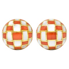 Tiffany & Co. Inlaid Coral Mother-of-pearl 18 Karat Yellow Gold Dome Earrings