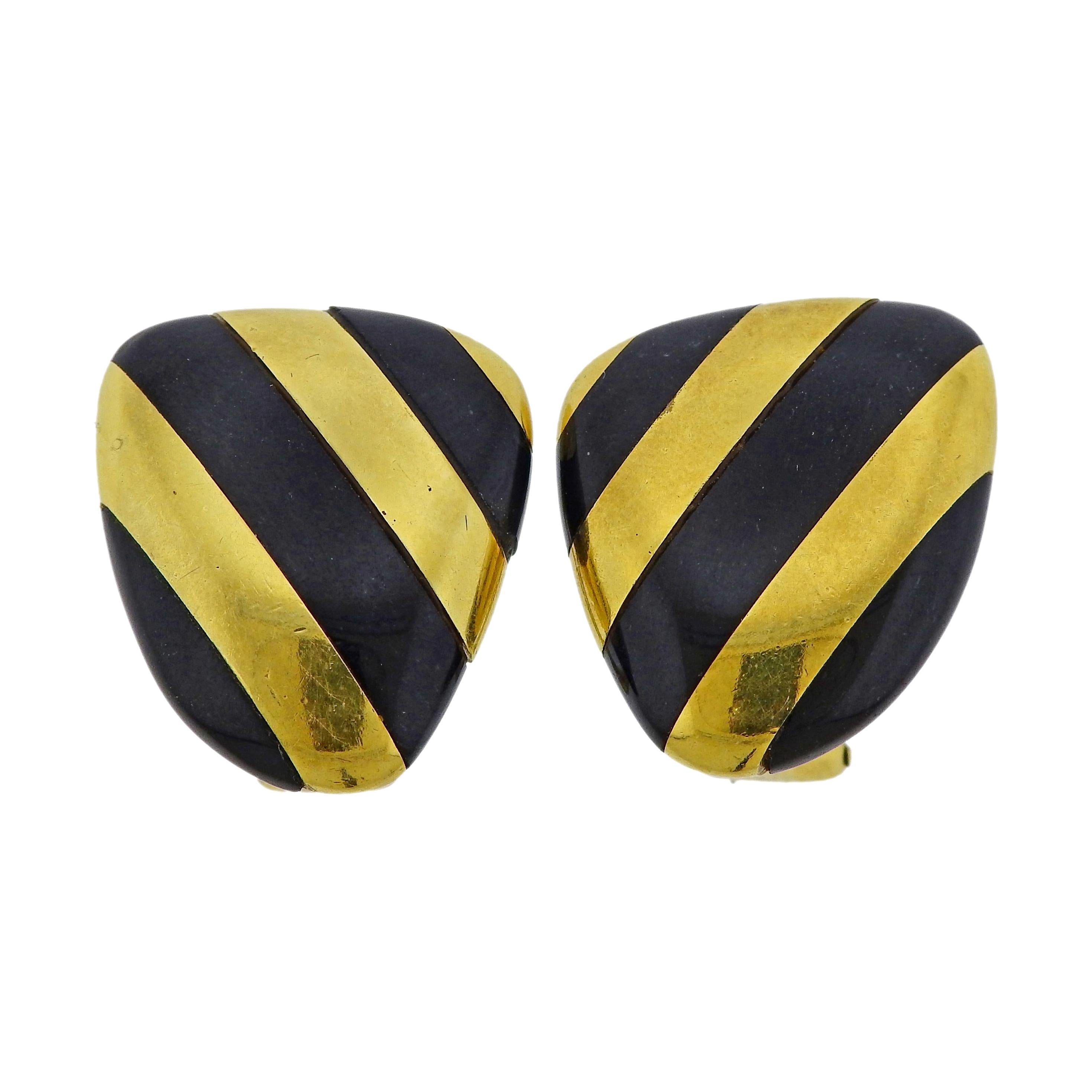 Tiffany 
Co. Inlay Black Jade God Earrings