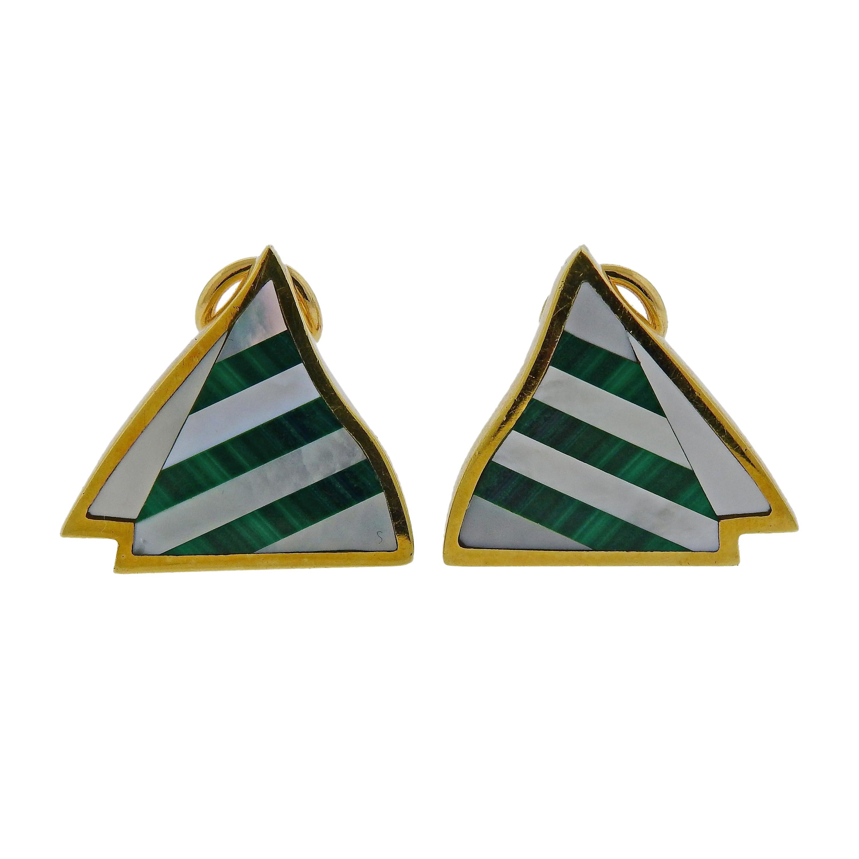 Tiffany & Co Inlay Malachite Mother of Pearl Gold Earrings