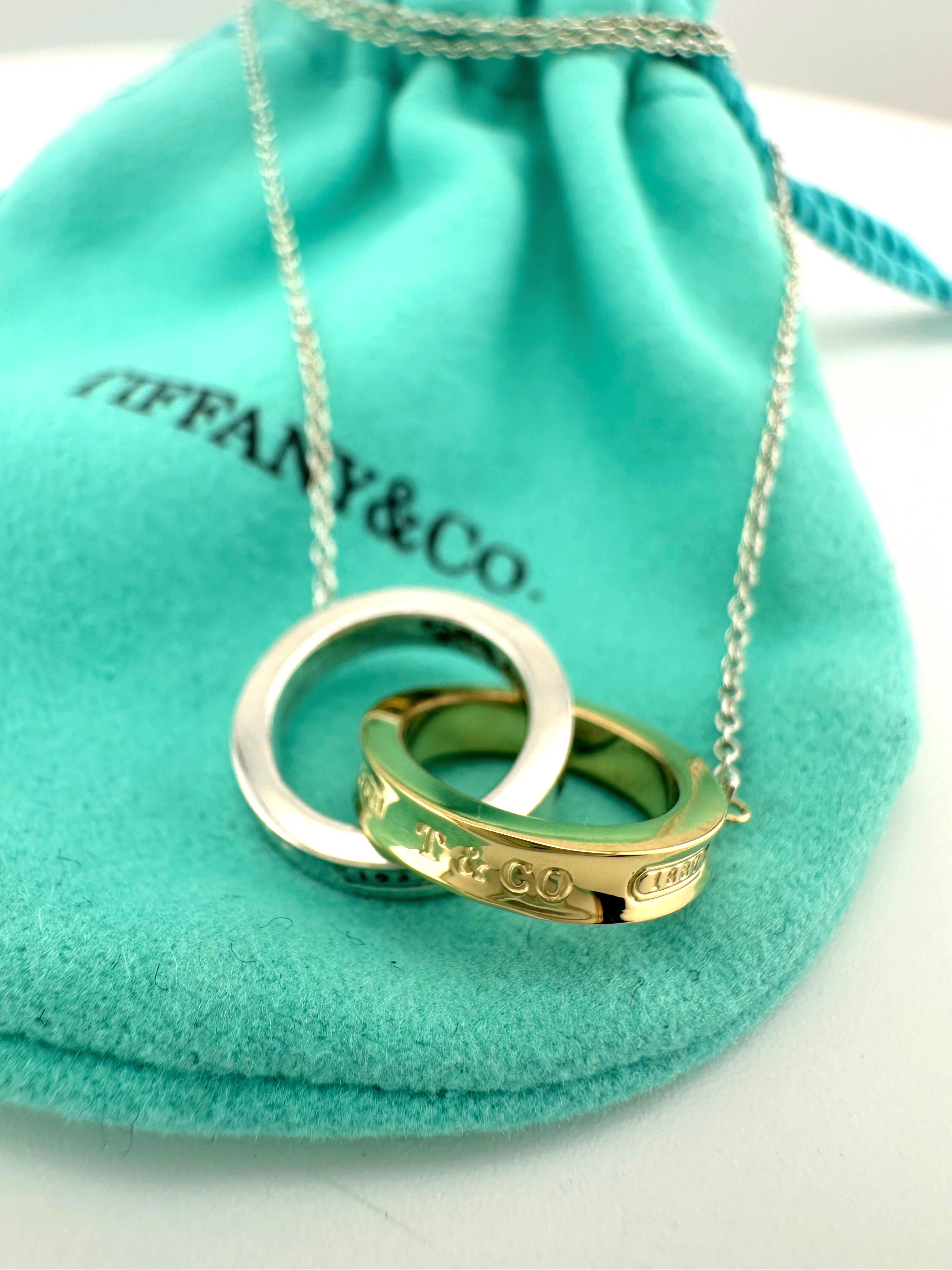 Tiffany & Co Interlocking Circles Pendant in Sterling Silver & 18k Yellow Gold For Sale 1