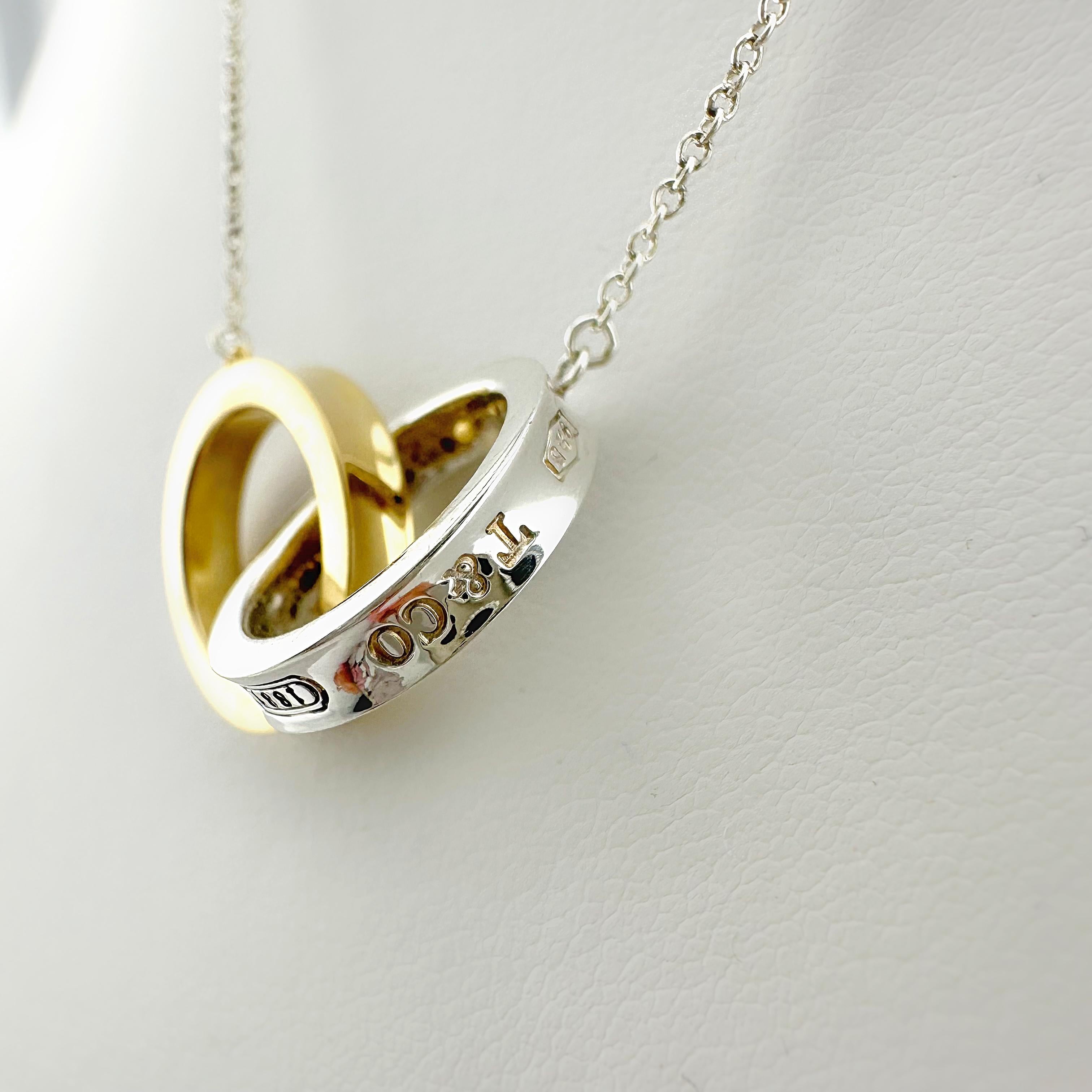 Tiffany & Co Interlocking Circles Pendant in Sterling Silver & 18k Yellow Gold For Sale 4