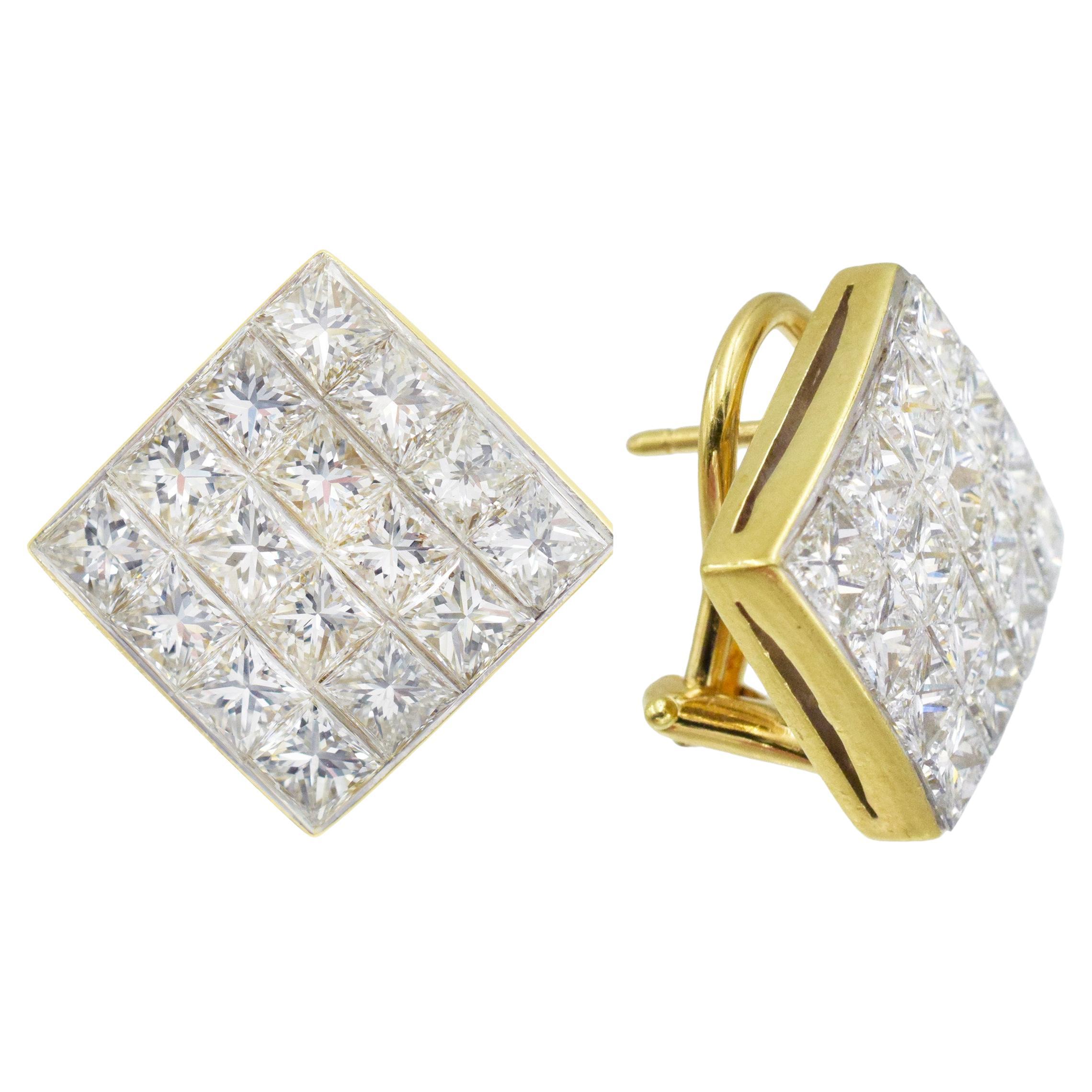 TIFFANY and CO Etoile Diamond Yellow Gold and Platinum Hoop Earrings at