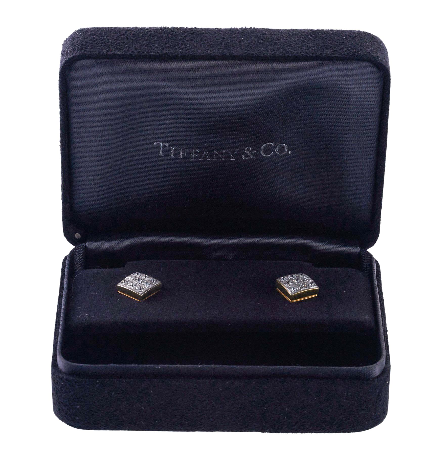 Tiffany & Co Invisible Set Diamond Gold Stud Earrings In Excellent Condition For Sale In New York, NY