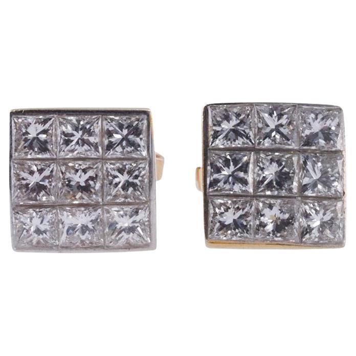 Tiffany & Co Invisible Set Diamond Gold Stud Earrings For Sale