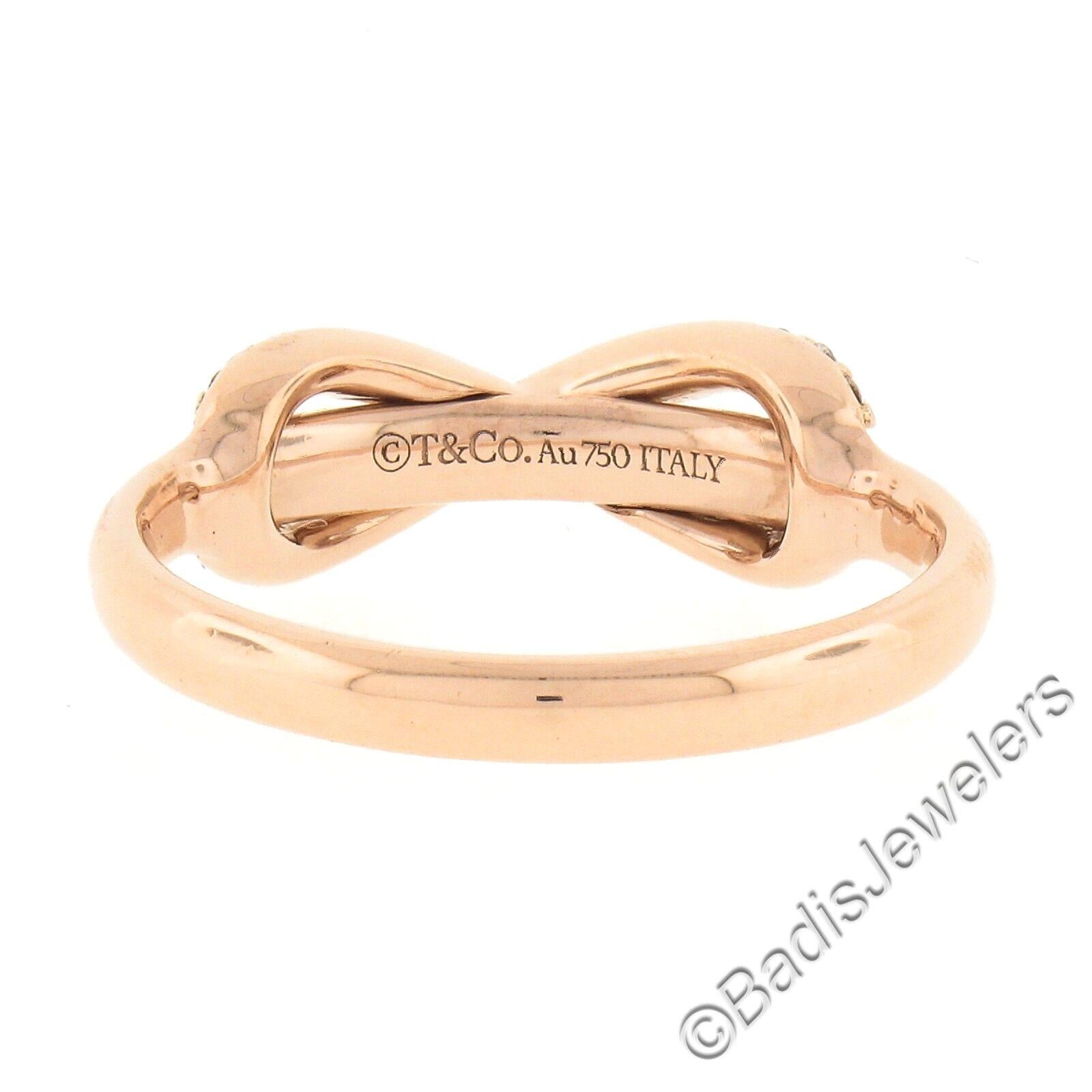 Tiffany & Co. Italian 18k Rose Gold 0.13ct Pave Round Diamond Infinity Band Ring In Good Condition In Montclair, NJ