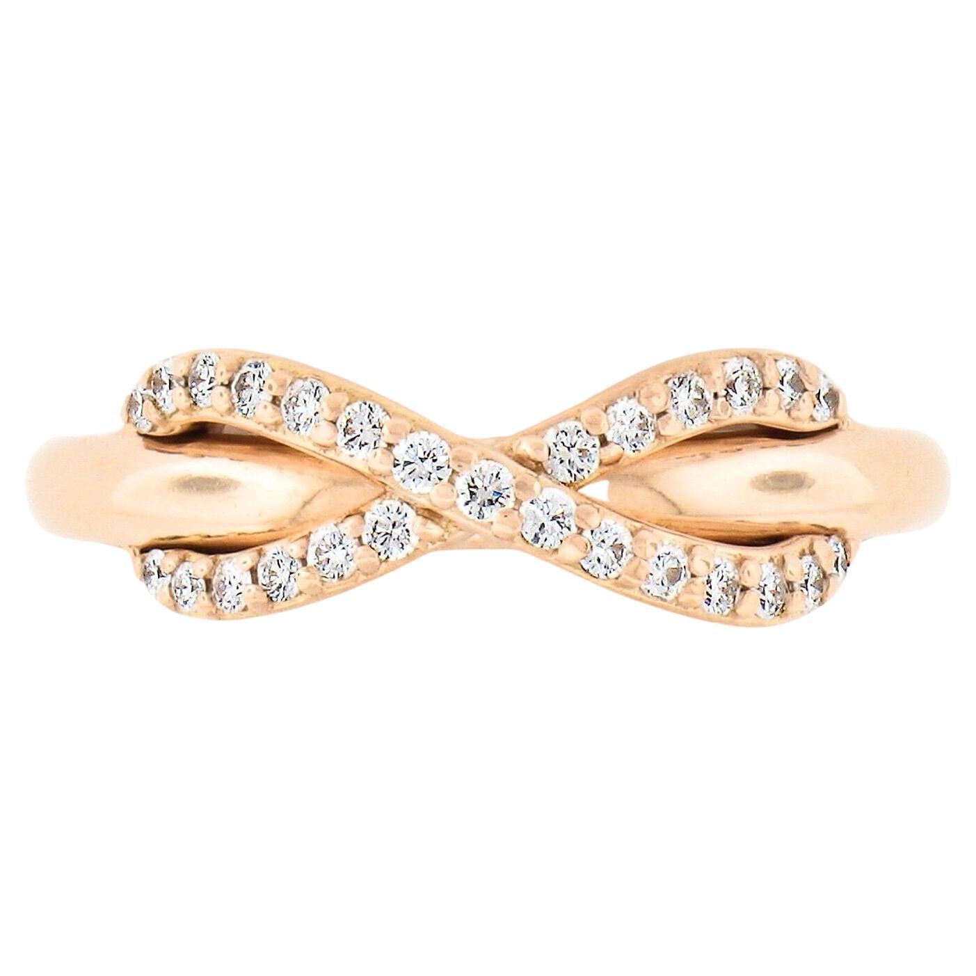 Tiffany & Co. Italian 18k Rose Gold 0.13ct Pave Round Diamond Infinity Band Ring