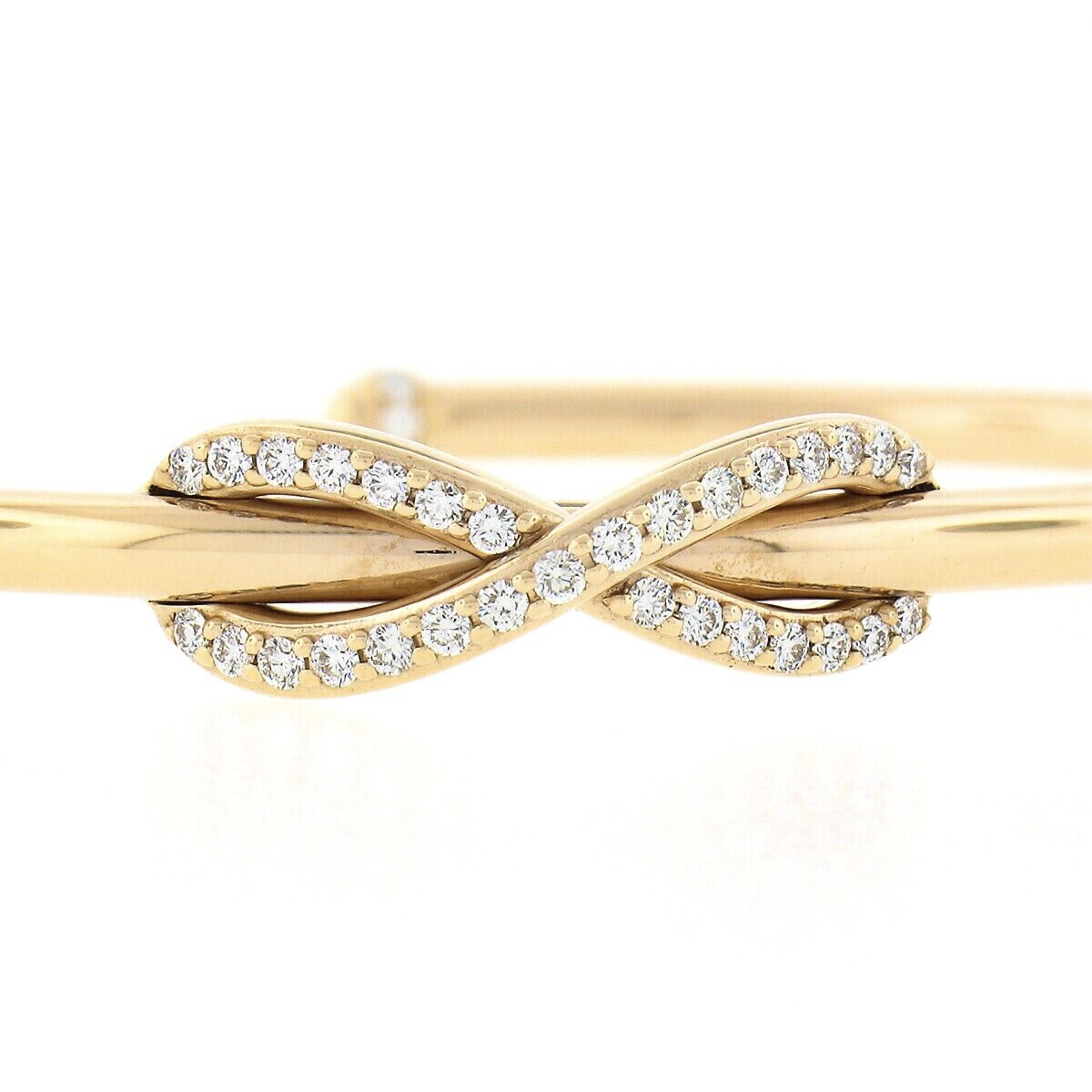 Round Cut Tiffany & Co. Italian 18k Rose Gold Diamond Double Infinity Open Cuff Bracelet