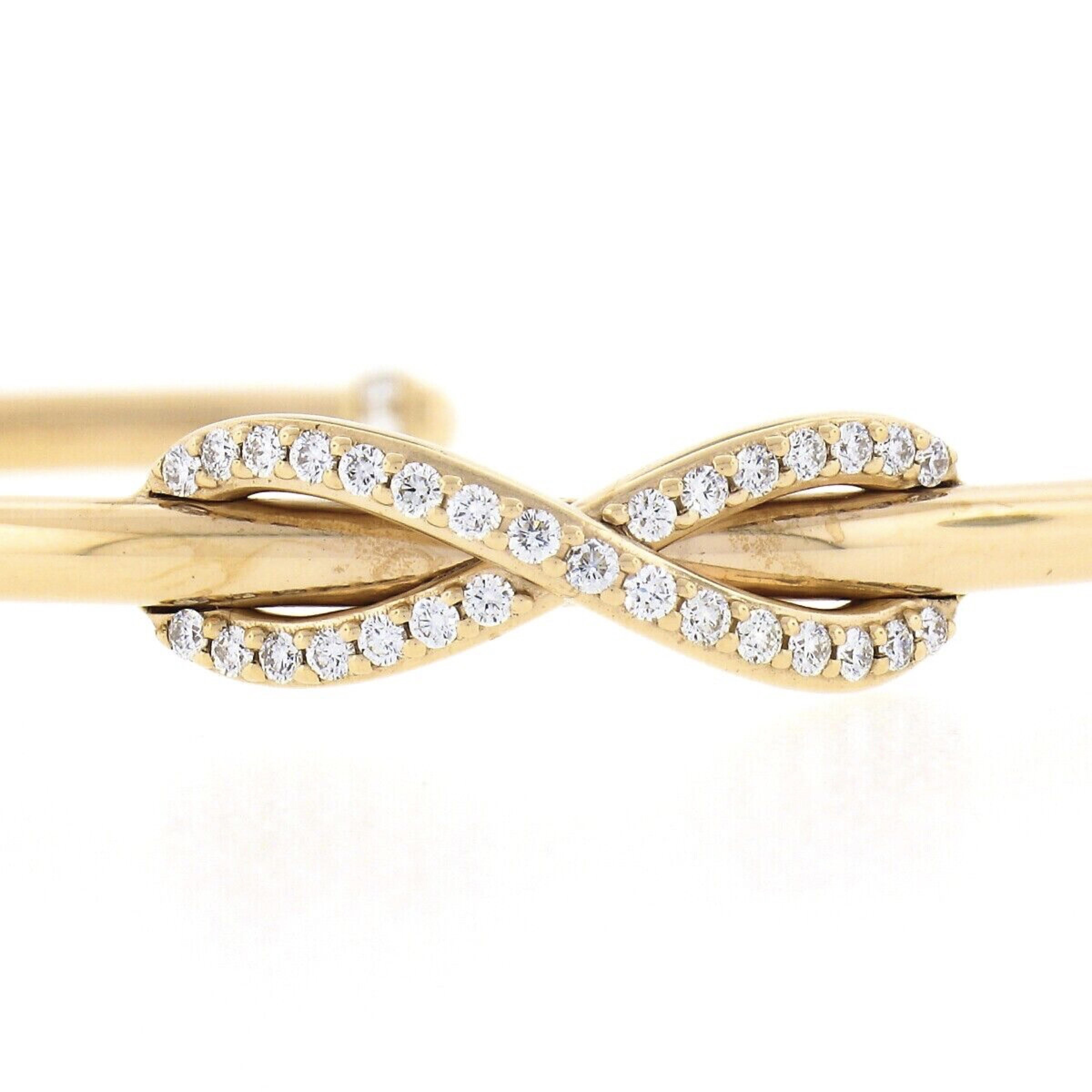Tiffany & Co. Italian 18k Rose Gold Diamond Double Infinity Open Cuff Bracelet In Excellent Condition In Montclair, NJ