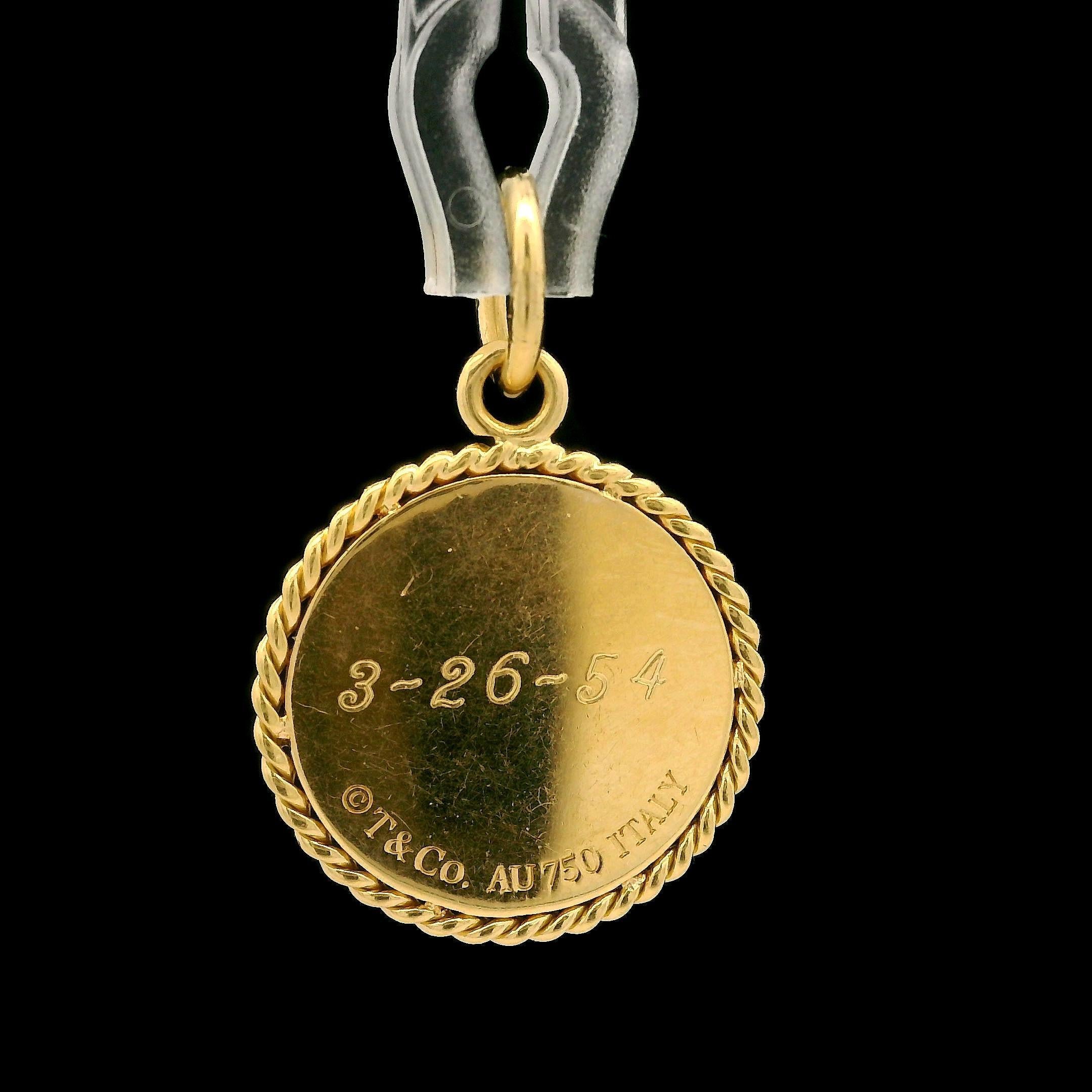 Tiffany & Co. Italian 18k Yellow Gold Year Of The Horse Circle Charm Pendant In Excellent Condition In Montclair, NJ