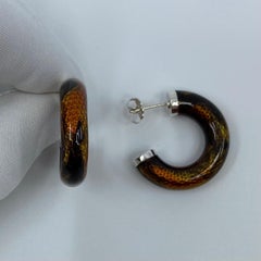 Tiffany & Co. Italian Made Snakeskin Pattern Enamel Resin Silver Hoop Earrings