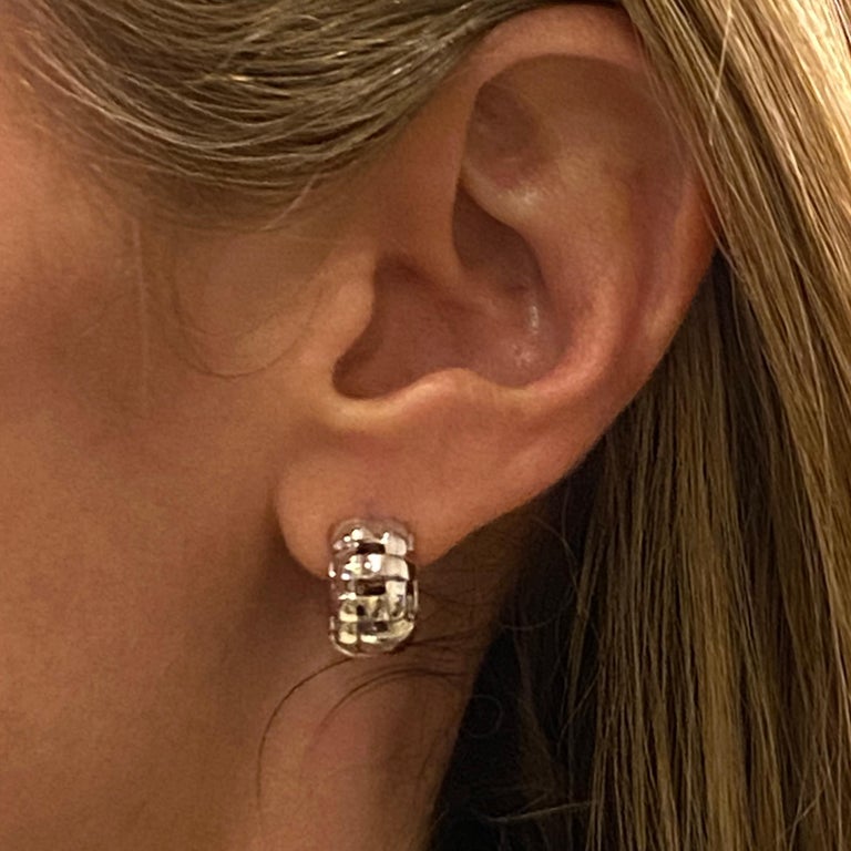 Tiffany and Co. Italy 18 Karat White Gold Weave Huggie Hoop Earrings at